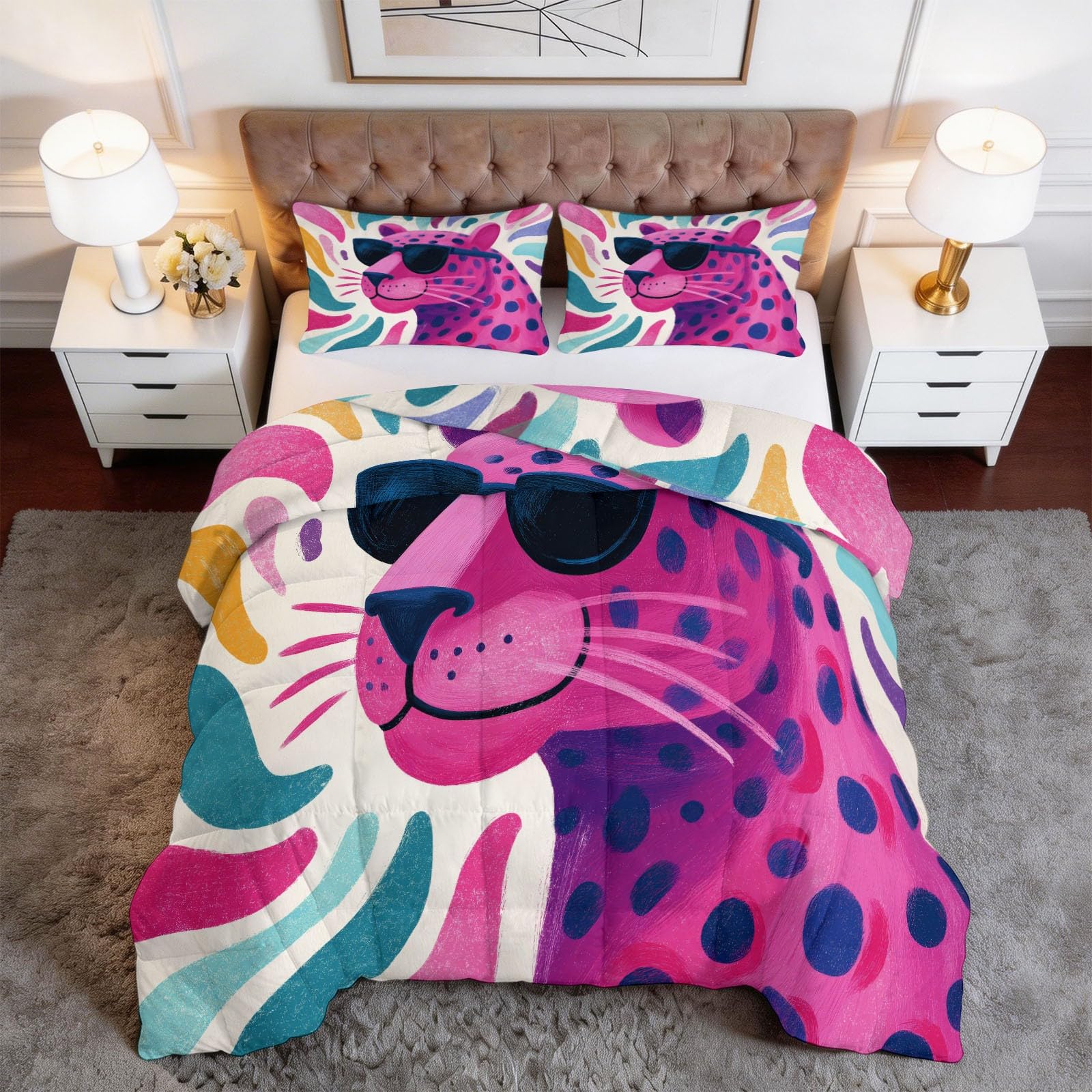 Edredón sin funda de leopardo 220x240 juego de cama reversible estampado animal de rayas