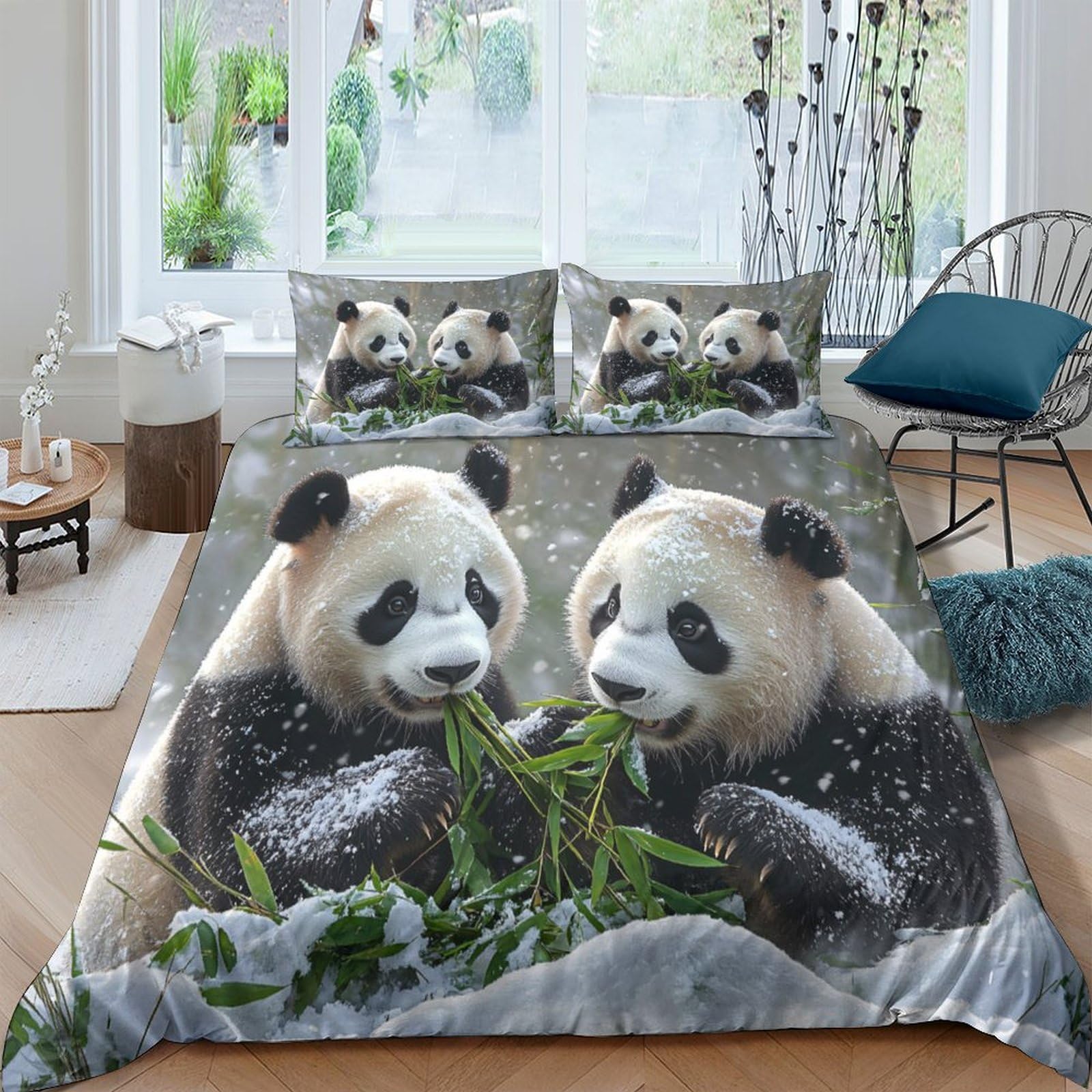 Ctjqhvkz Style-1 3D Printed Panda Bamboo Fitted Sheet Microfiber Soft Breathable Animal Lovers Mattress Cover For Bedroom Dorm Decor Single（135X200cm）