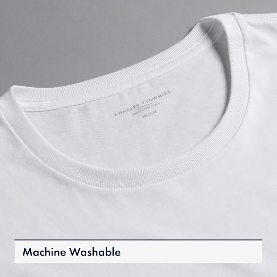 Charles Tyrwhitt Undershirt for Men 2 Pack of White Men's Cotton Undershirts Soft Pima Crew Neck Mens Cotton T-Shirts