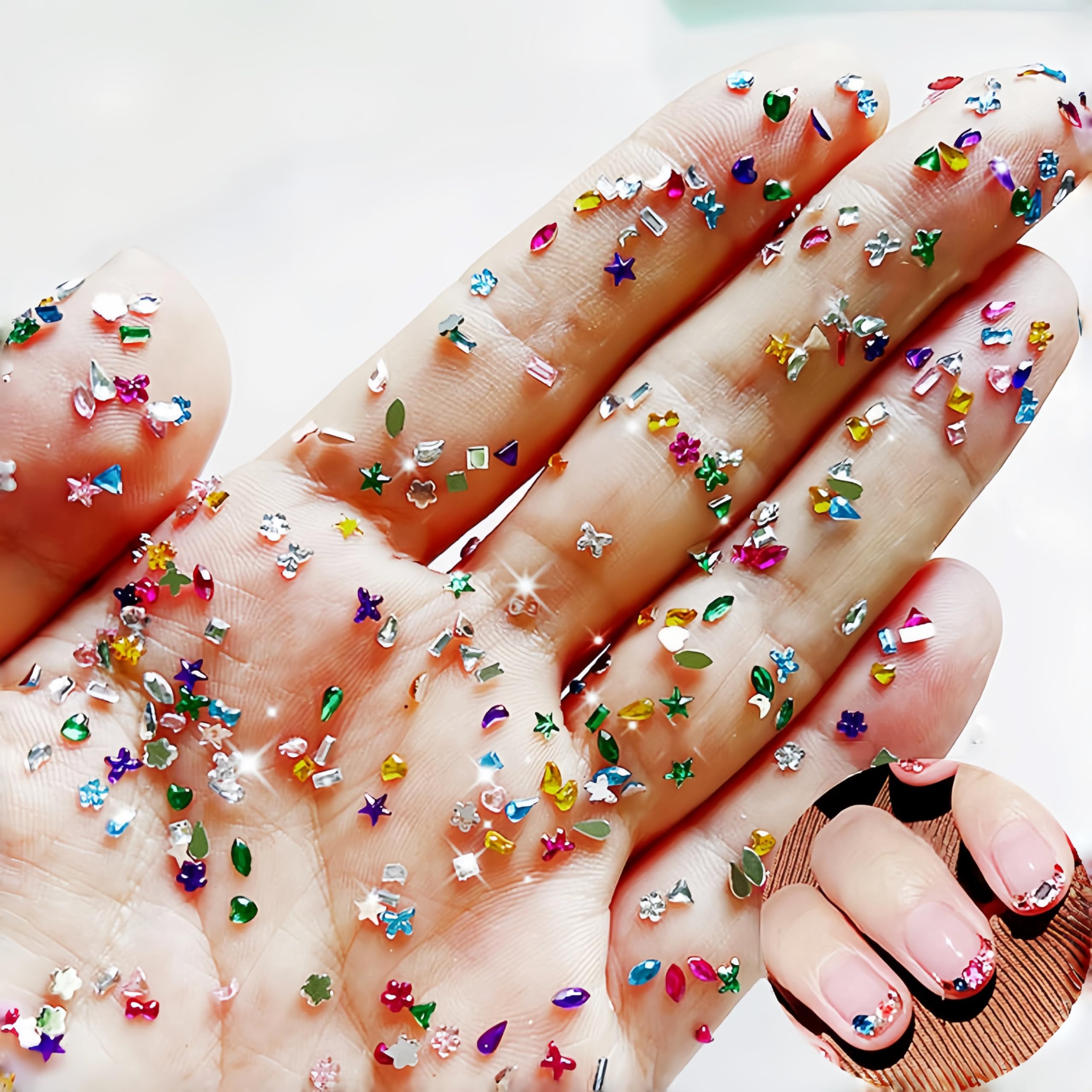 5000PCS Colorful Mini Rhinestones Nail Charms Multi Shape Crystal Flat Back Nail Gems 3D Kawaii Mini Moon Heart Star Flower Nail Diamonds Geometric