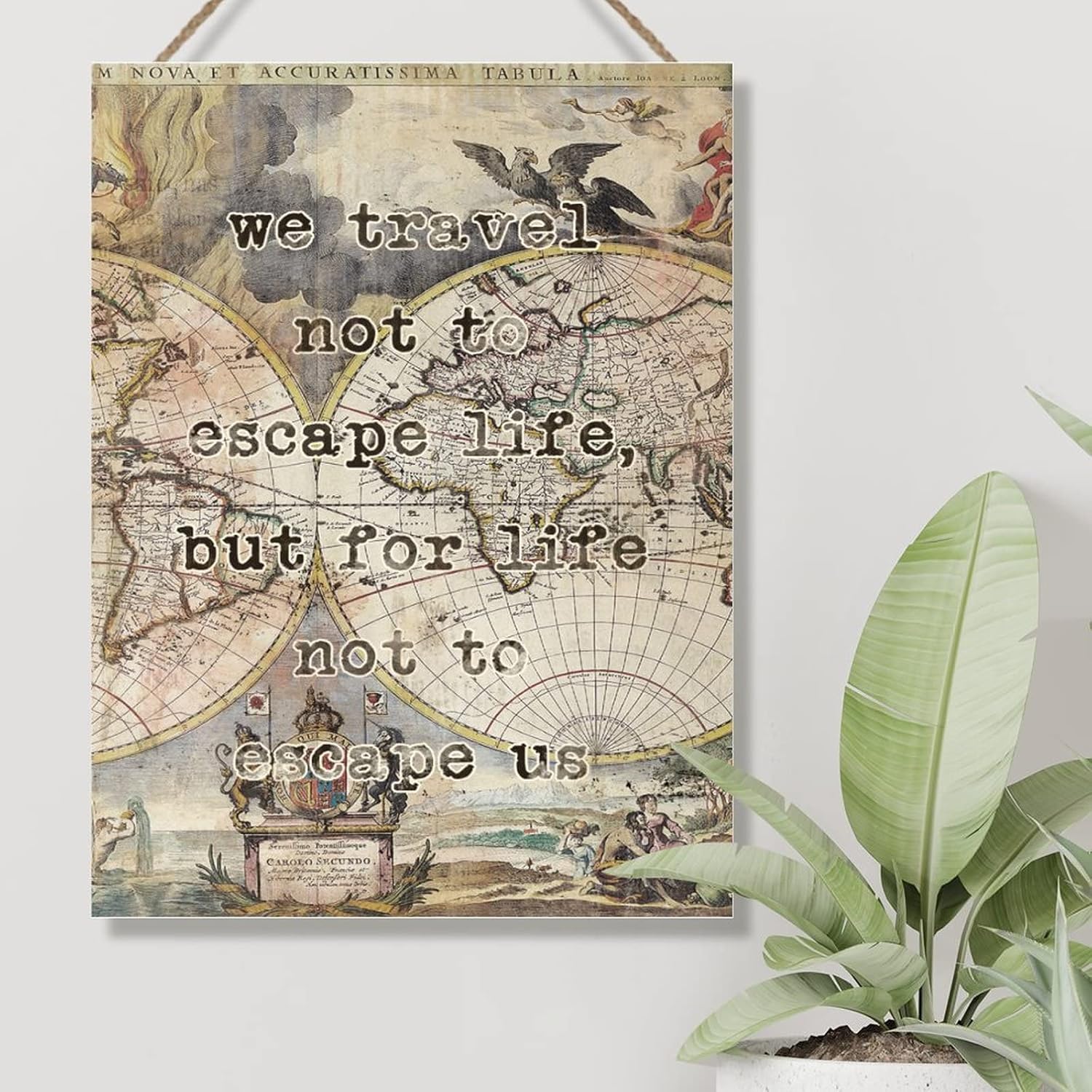 Wood Sign Polar Regions Vintage Adventure Maps Wall Decor Sign We Travel Not to Life Wood Art Plaque Rustic Farmhouse Signs Wall Decor for Living Room 18x24in