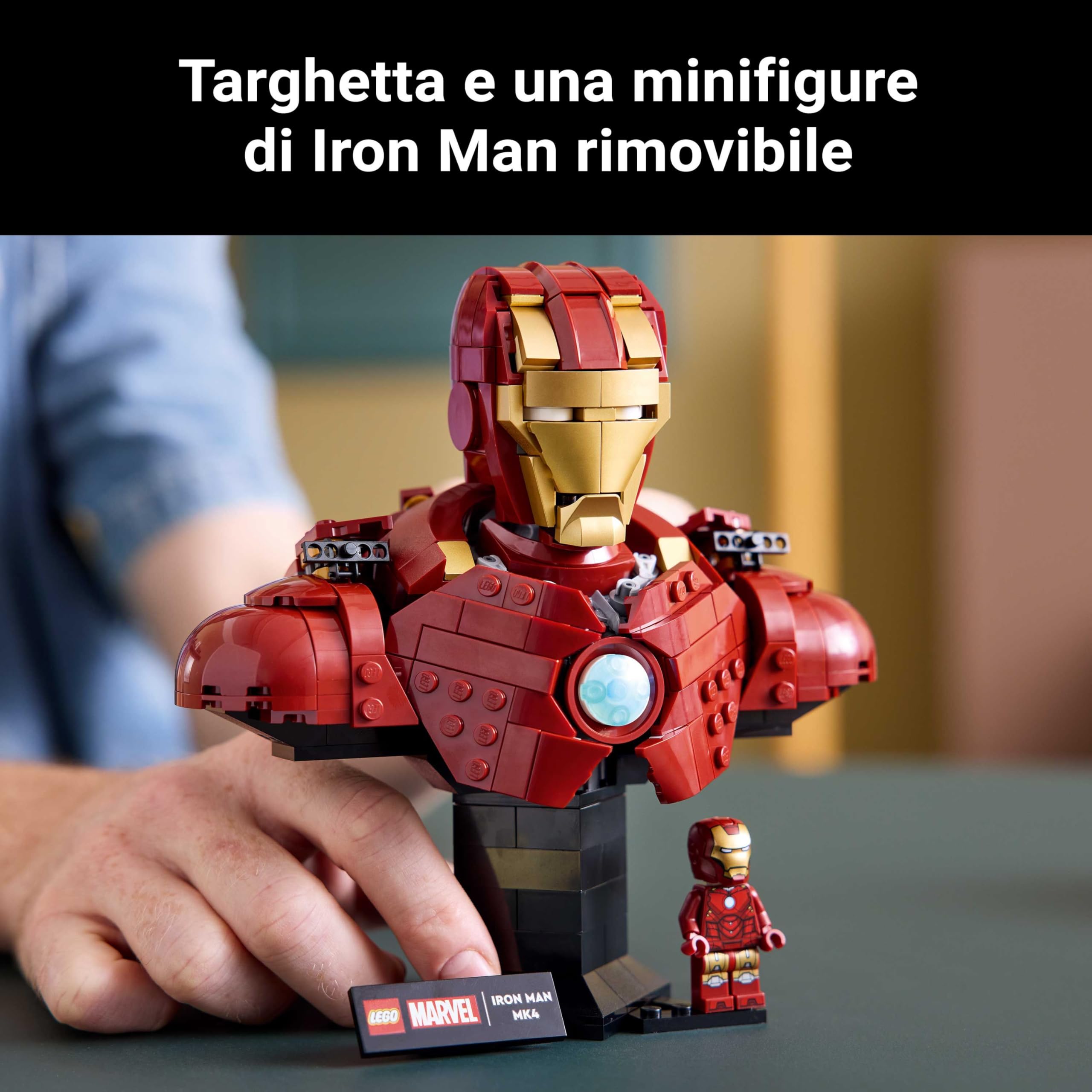 LEGO | Marvel Busto di Iron Man MK4 - Set di Costruzioni per Adulti Fai da Te con Minifigure di Tony Stark, Cannoni a Spalla e Testa Rotante - Regalo da Collezione per i Fan degli Avengers - 76327 | Set di modellini da esposizione per adulti, minifigure T