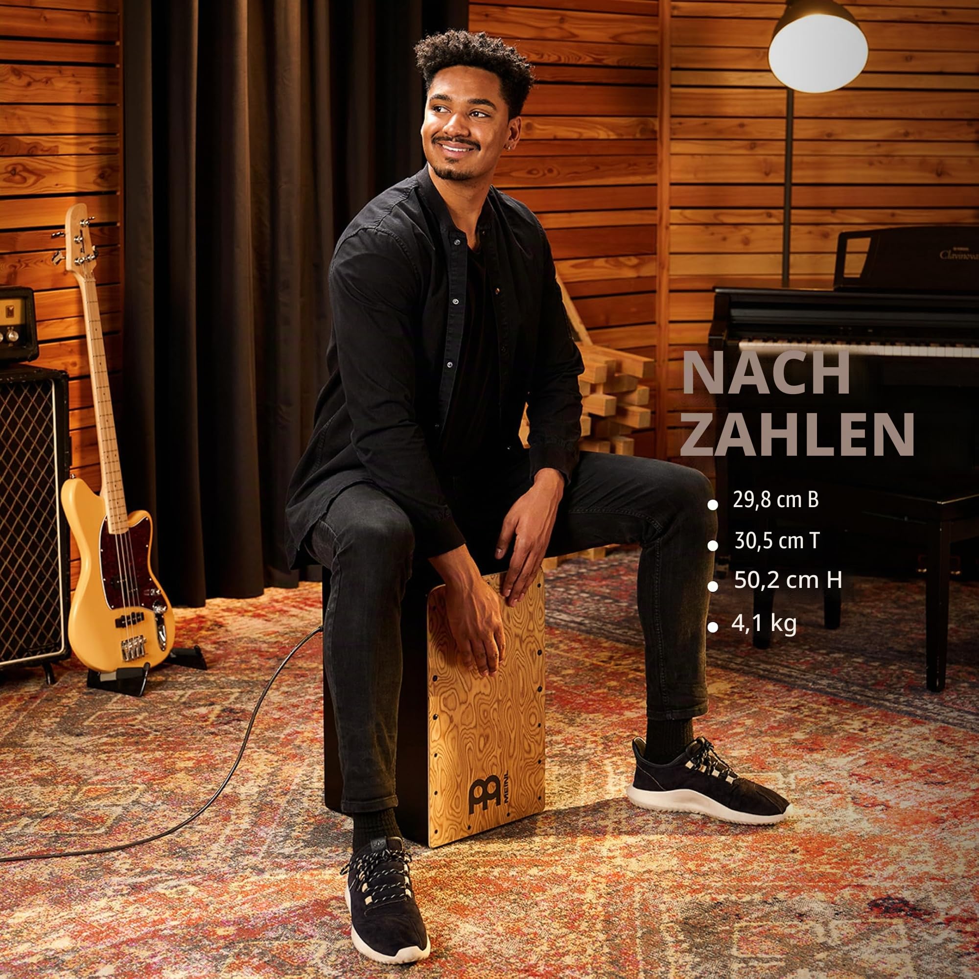 Meinl Percussion Pickup Woodcraft Cajon - Große Trommelkiste mit Tonabnehmer, Snare und Bass Sound - Schlagfläche Makah-Burl (PWC100MB)