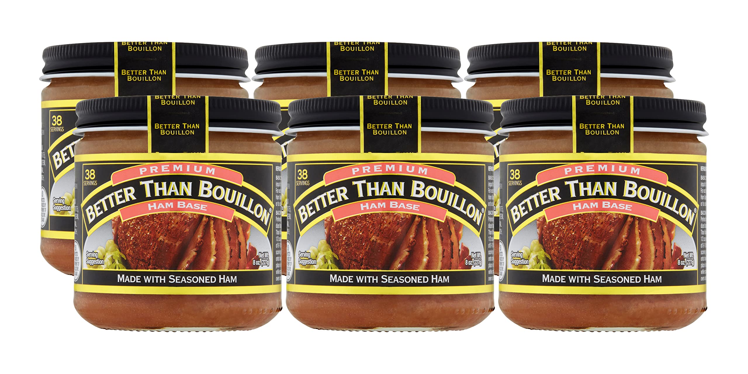 Better Than Bouillon Premium Ham Base, Made with Seasoned Ham, Blendable Base for Added Flavor, 38 Servings Per Jar, 8-Ounce Jar (Pack of 6)