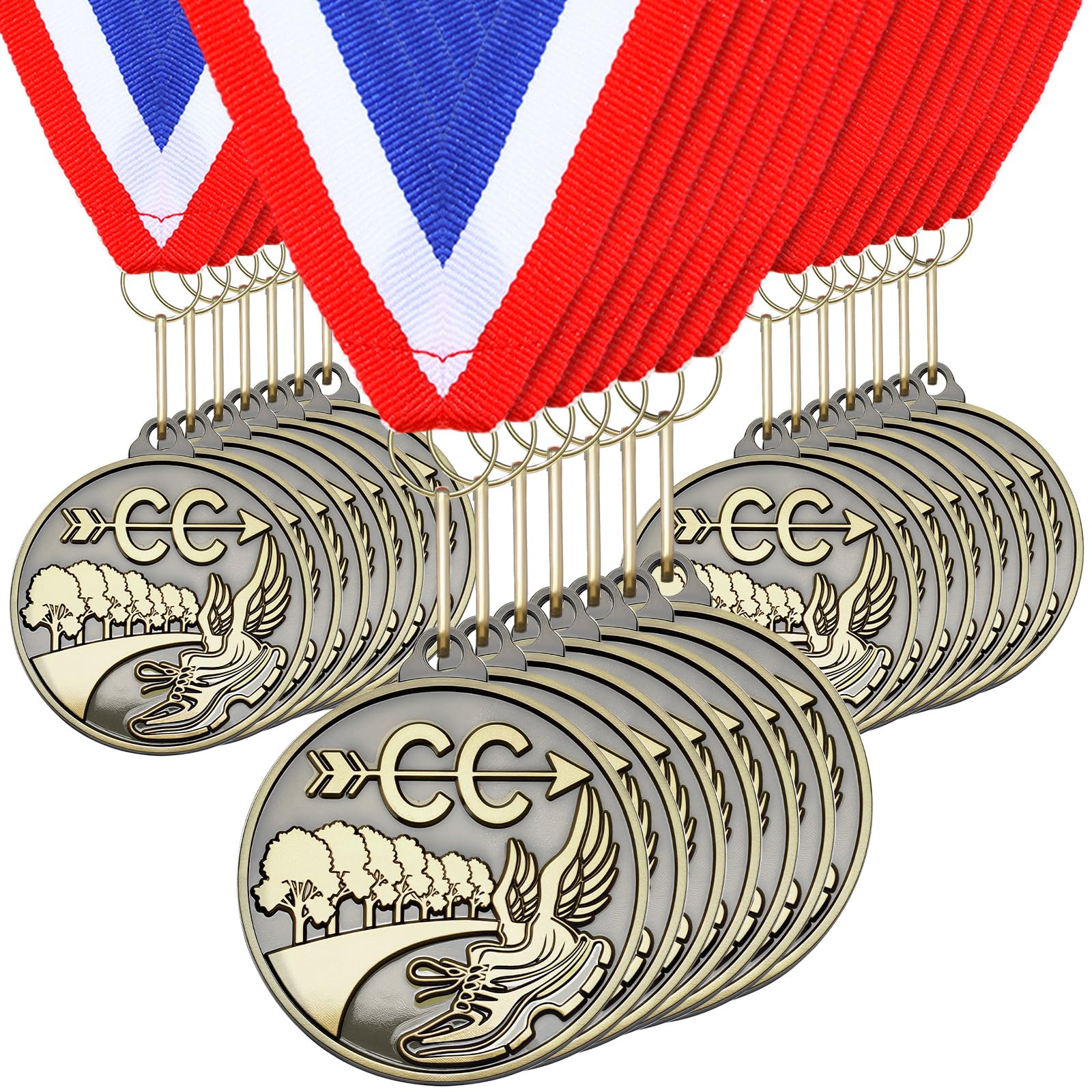 Remuuly 30/60/100 Stück Cross-Country-Medaillen, 5,1 cm, Gold-Trophäe, Auszeichnung, Metall, Erster Platz mit Halsbändern, Preisgeschenk für Langlauf-Turniere, Sportwettbewerbe, Team, Erwachsene (30