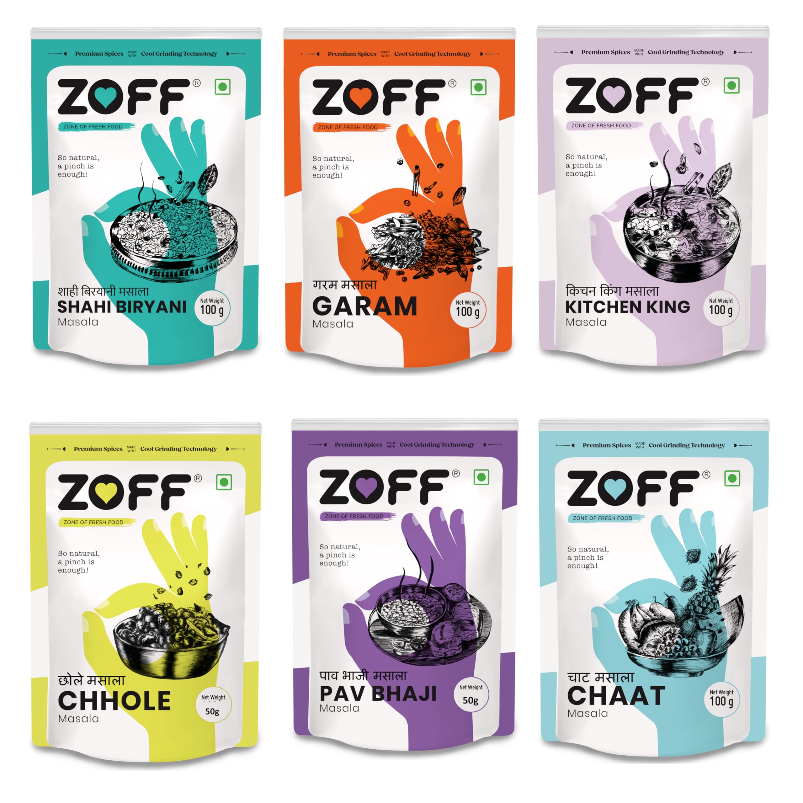Zoff Blended Kitchen - Pack Of 6 Shahi Biryani Masala 100G ,Garam Masala 100G ,King Masala 100G ,Chhole Masala 50G ,Pavbhaji Masala 50G ,Chaat Masala 100G . Tasty And Spicy - 500G,Powder,500 Gram (B0BV7D6ZVG) Amazon Price History, Amazon Price Tracker