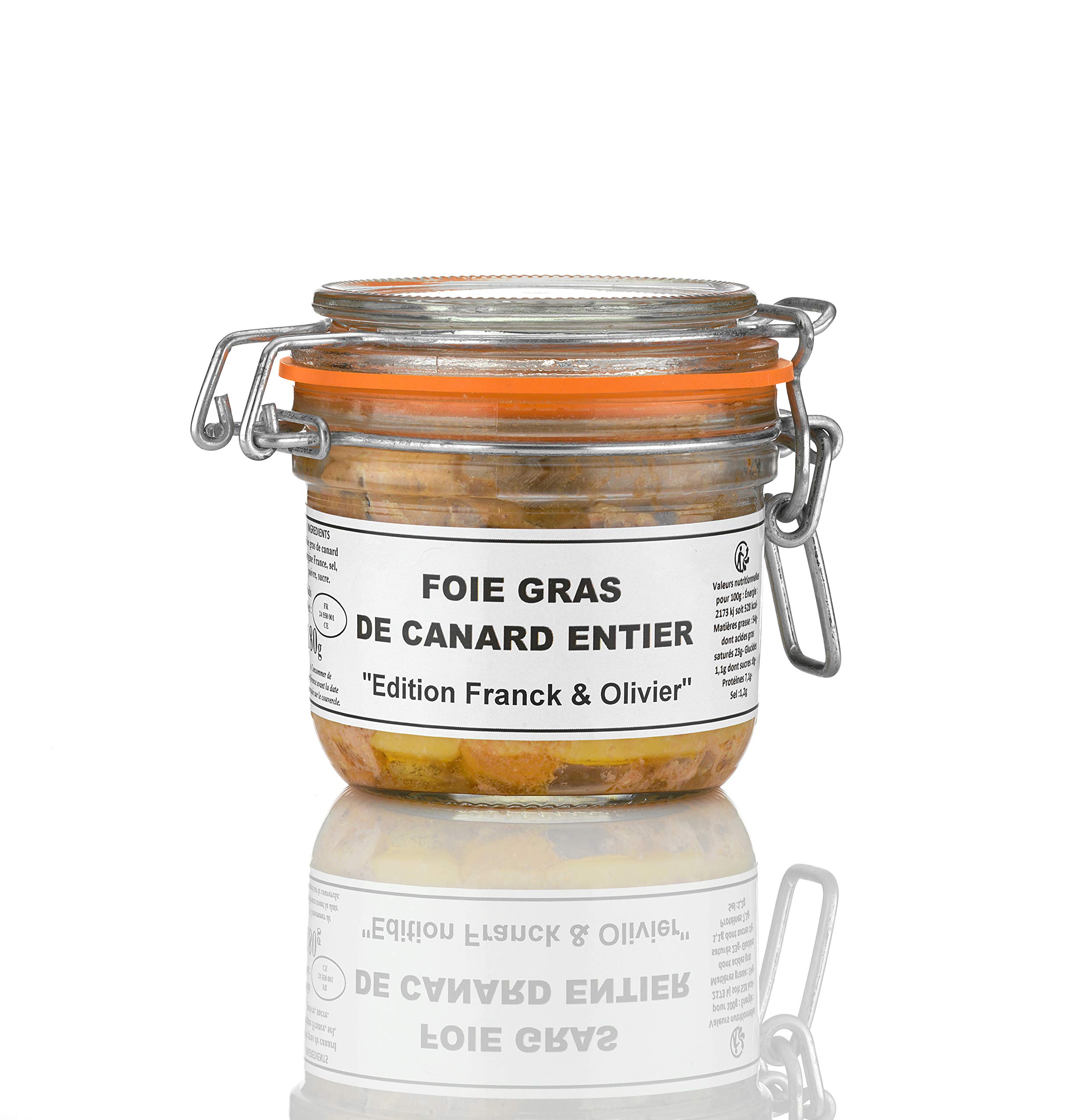 Entenleber Entier 180g im Glas, Edition Franck et Olivier. Ganze Stücke, geschützte Herkunft IGP France Sud-Ouest. Mehrfach prämiert. Hersteller Danos (1)