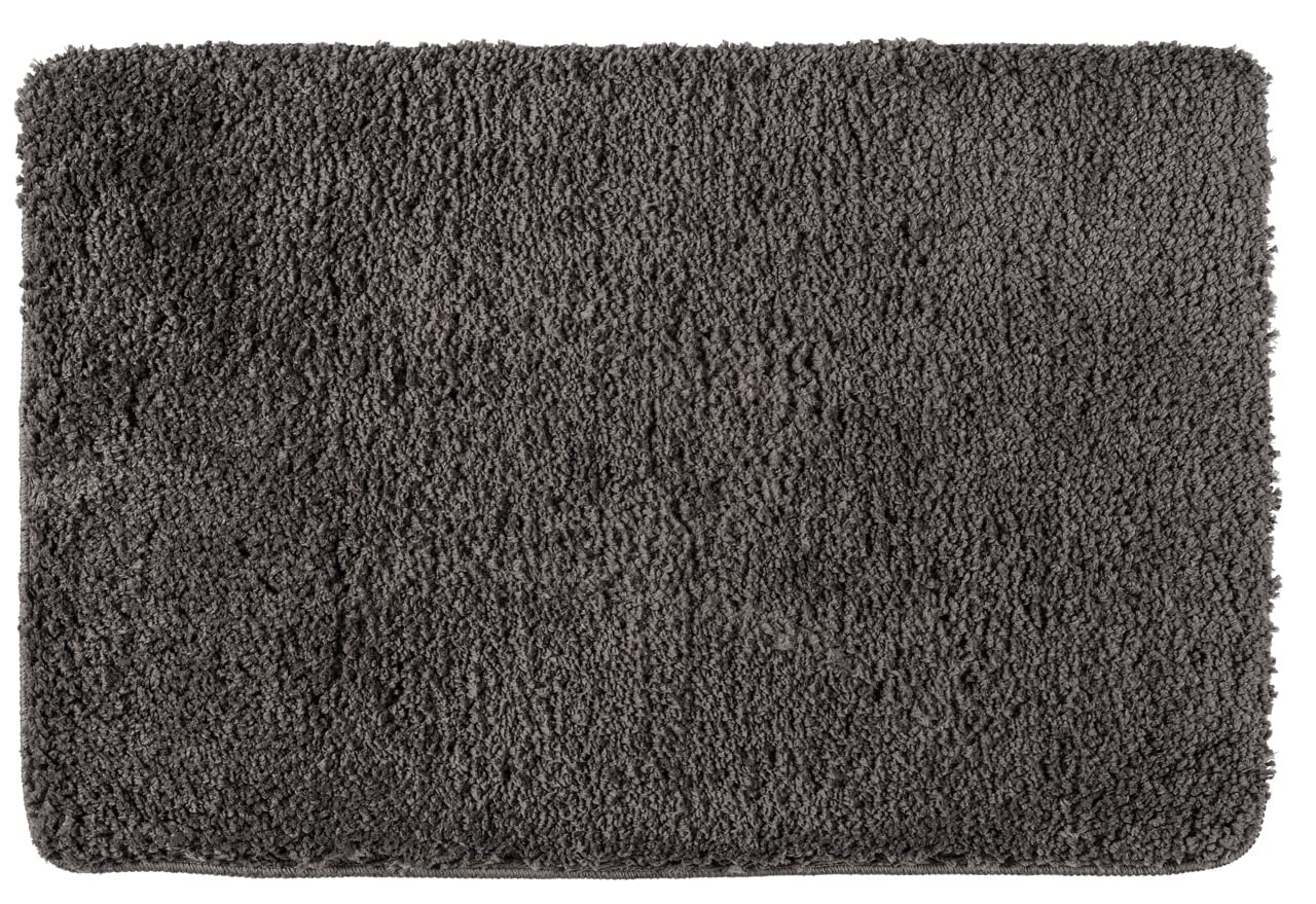 WENKO Badteppich Belize Mouse Grey, 60 x 90 cm - Badematte, sicher, flauschig, fusselfrei, Polyester, 60 x 90 cm, Grau