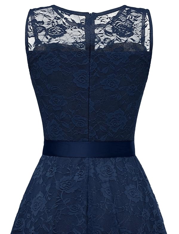 Dressystar 0009 Floral Lace Dress Short Bridesmaid Dresses with Sheer Neckline Navy S by Dressystar - Used condition - Image 2