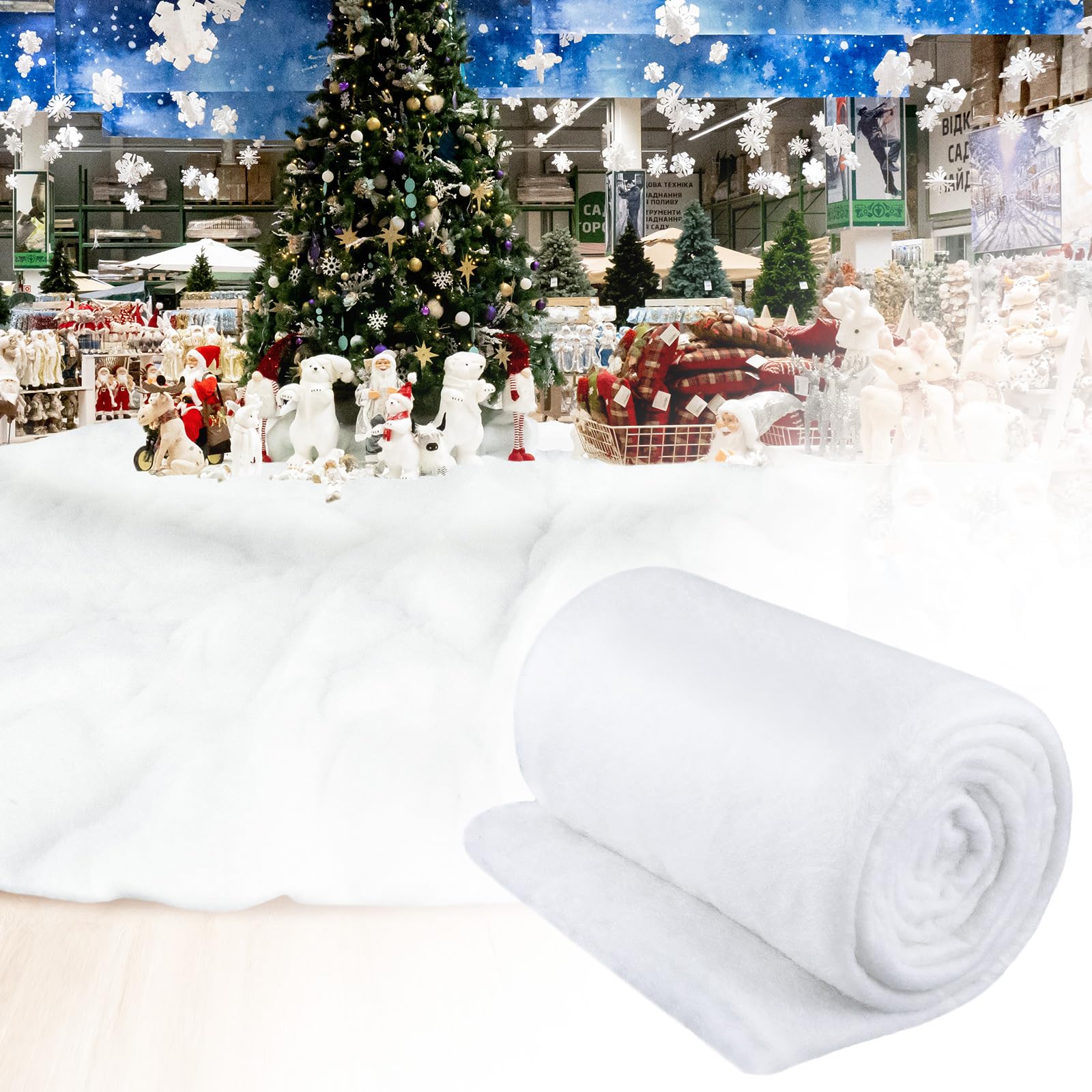 Tondiamo 1 Packung 1,5 m x 4,5 m große künstliche Schneedecke Kunstschnee Kunstschnee Kunstdecke für Weihnachtsdorf gefälschte Rolle für Weihnachtsfeier Urlaub Dekorationen Foto Requisite