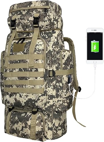 Hiking Backpack, 80L Camping Military Tactical Backpack with USB Charging Port, Waterproof Large Travel Daypack Outdoor Molle Rucksack for Men Women
