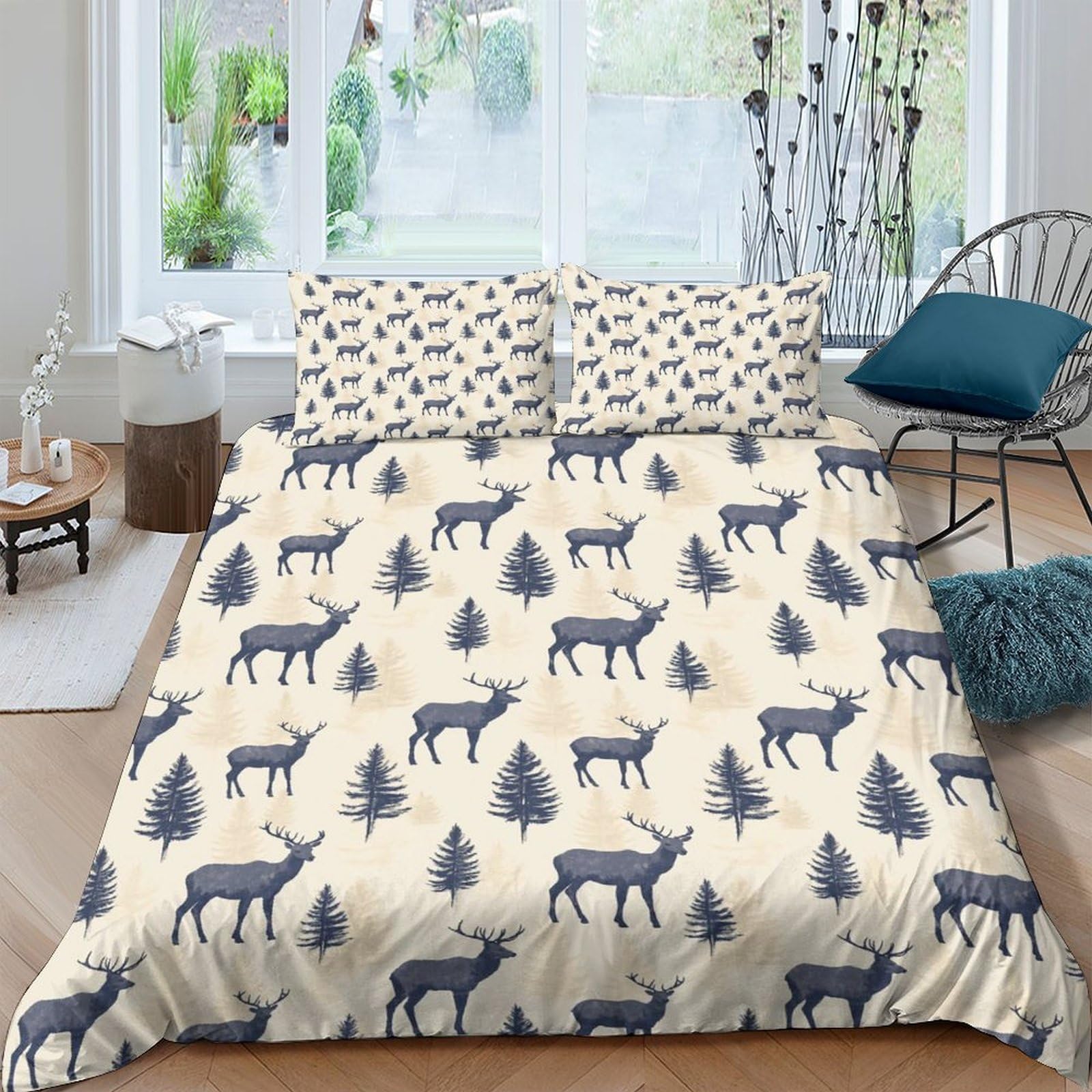 Ctjqhvkz Style-2 3D Printed Deer Forest Fitted Sheet Microfiber Soft Breathable Nordic Tree Mattress Cover For Bedroom Guest Room Decor Single（135X200cm）