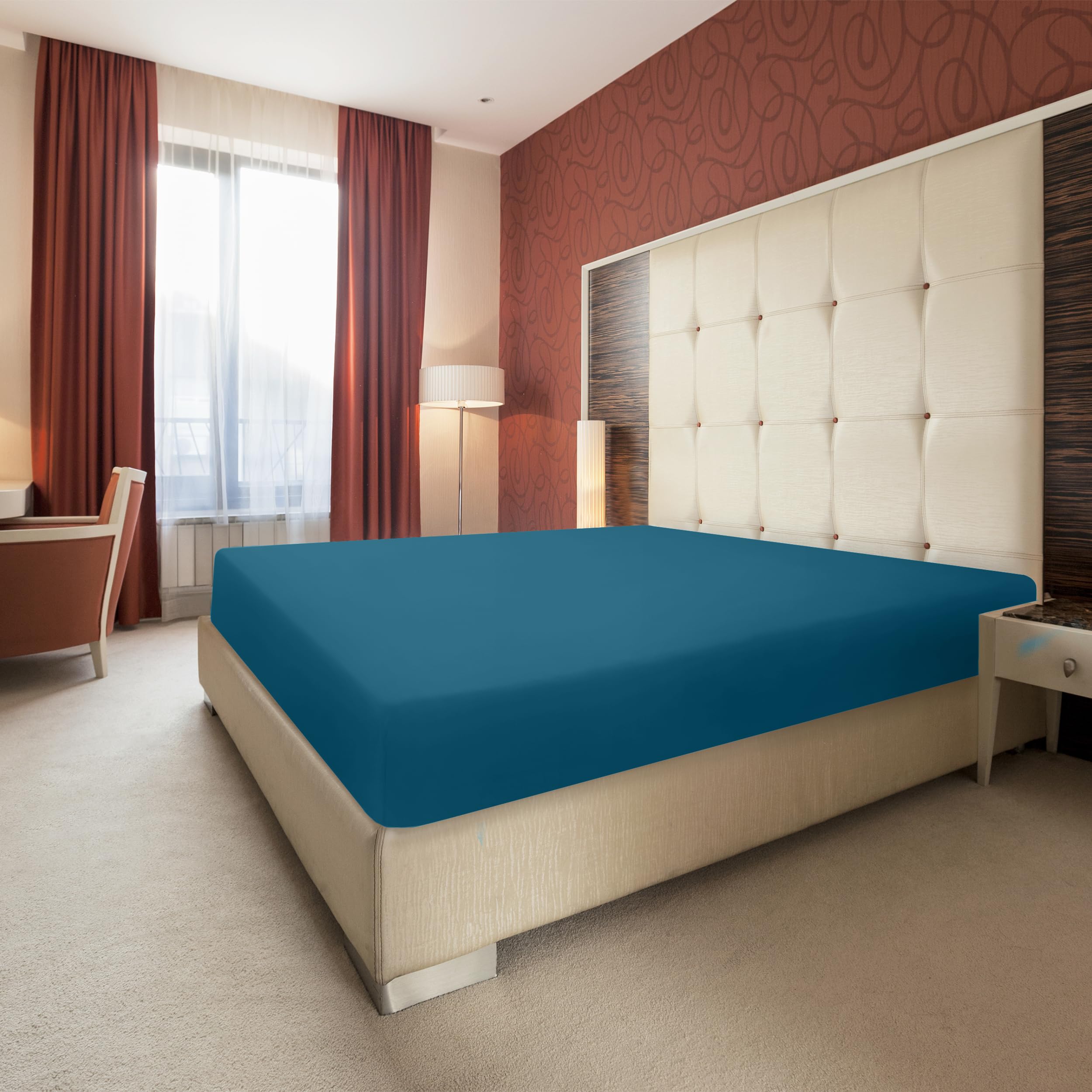 Utopia Bedding Lenzuolo con Angoli Una Piazza e Mezza Francese - 140x200cm - Blu Denim - Microfibra di Poliestere Spazzolato - Lenzuolo sotto con Angoli Elasticizzato