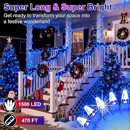 Miniatura 2 de Guirnalda de 1500 luces led navideñas de 470 pies, 12 modos profesionales y temporizador con memoria, enchufables, impermeables, cable transparente,