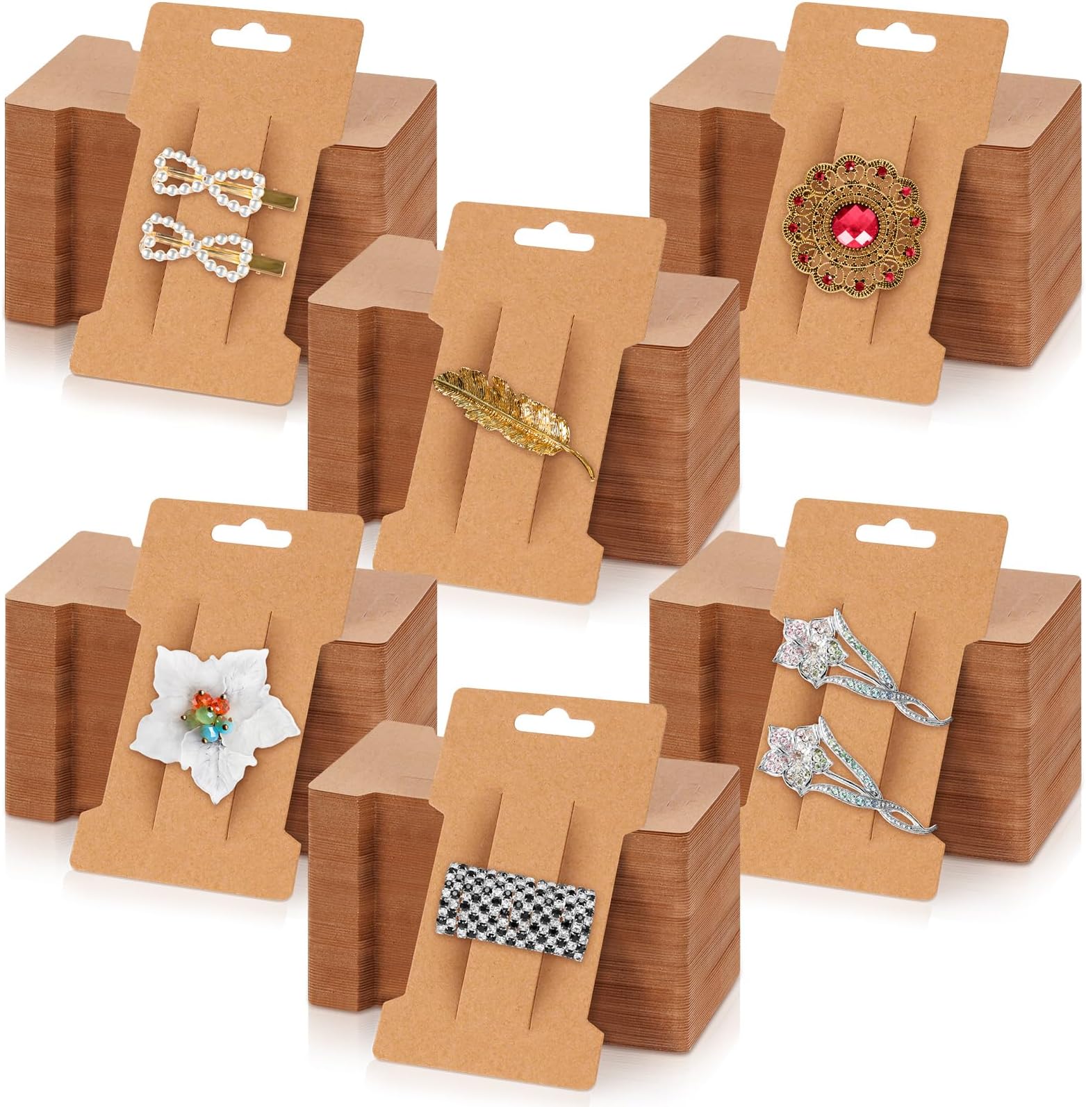600 Pcs Hair Clip Bow Display Cards Hair Barrettes Jewelry Display Bow Holder Cards Rectangle Paper Cardboard for Hair Accessories Display and Organizing, 2.6 x 4.5 Inch (Brown)