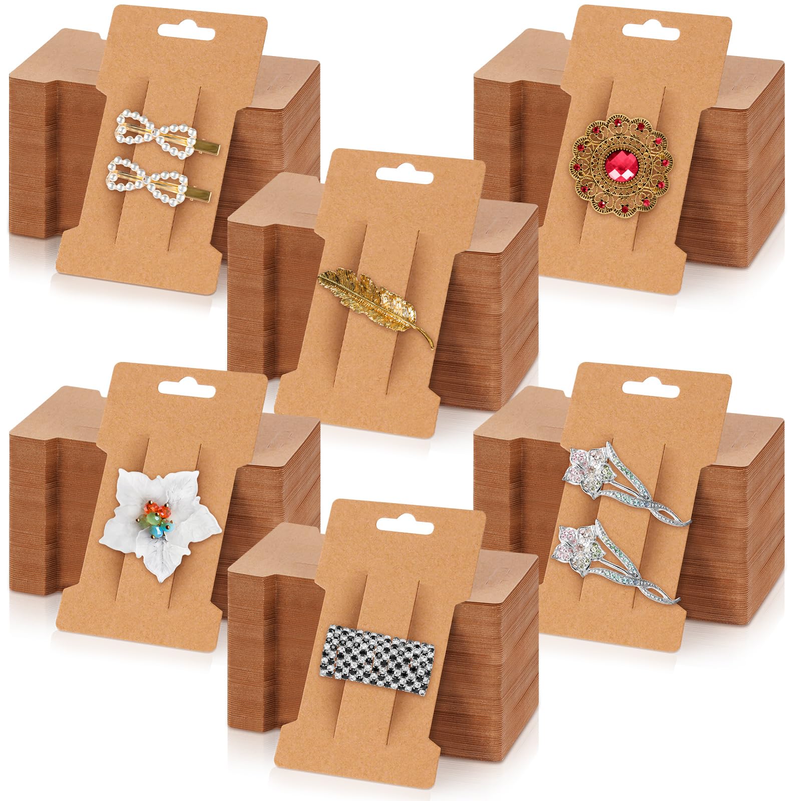 600 Pcs Hair Clip Bow Display Cards Hair Barrettes Jewelry Display Bow Holder Cards Rectangle Paper Cardboard for Hair Accessories Display and Organizing, 2.6 x 4.5 Inch (Brown)