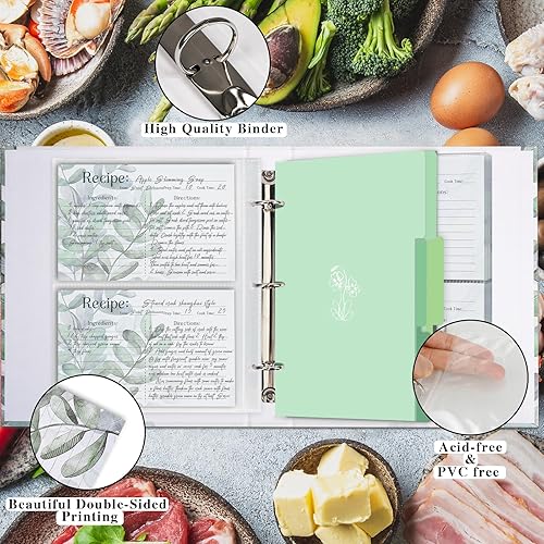 Miniatura 5 de Hiwhy Carpeta de 3 anillos de 8.5 x 9.5 pulgadas, página completa de 3 anillos, juego organizador de recetas con 25 páginas de ranura y 50 tarjetas