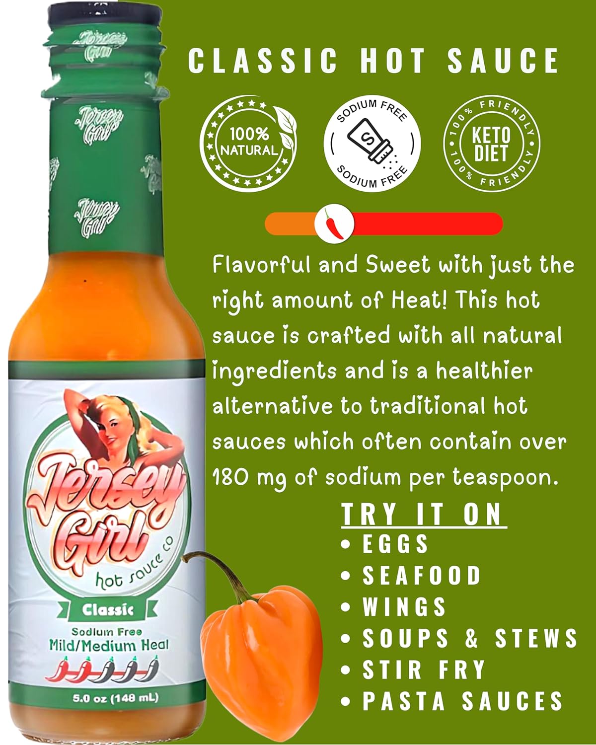 Jersey Girl All Natural Hot Sauce (Hot Sauce Variety 4 Pack) Low Sodium Hot Sauce Set