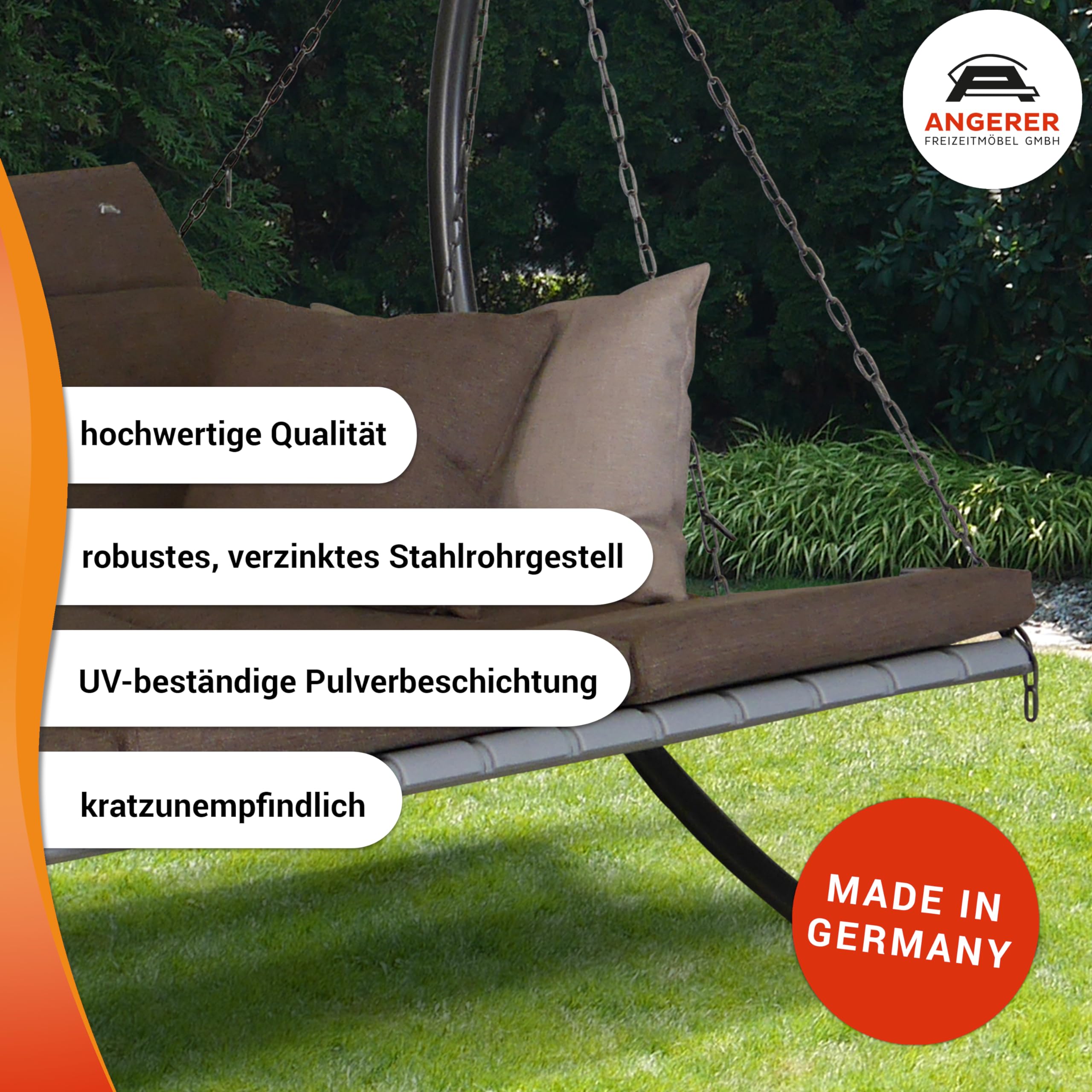 ANGERER Hollywoodschaukel Luxus Smart hellgrau | Gartenschaukel Made in Germany, Schaukel zum Sitzen, Liegen und Entspannen, inklusive Bett-Funktion, einfache Montage
