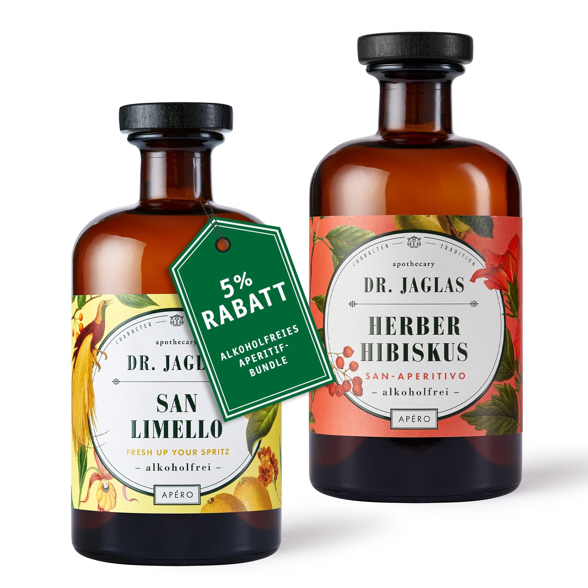 Dr. Jaglas San Limello & Herber Hibiskus alkoholfrei - 2x 500 ml Aperitif ohne Alkohol - Limoncello zitrus & Likör herb bitter - vegan & glutenfrei