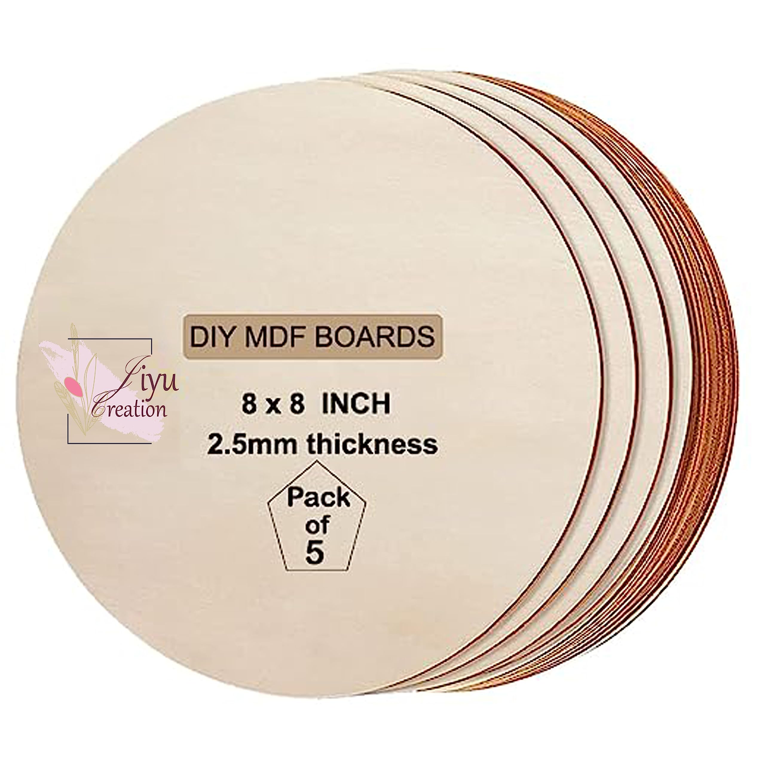 Jiyu Creation Circle MDF Pine Wood 2.5mm Thick 8 inch MDF Board for Art and Craft Unfinished Round Wood Slices for Resin Art, Mandala Art,Pyrography, Painting (8 INCH, Set of 5)-image-13
