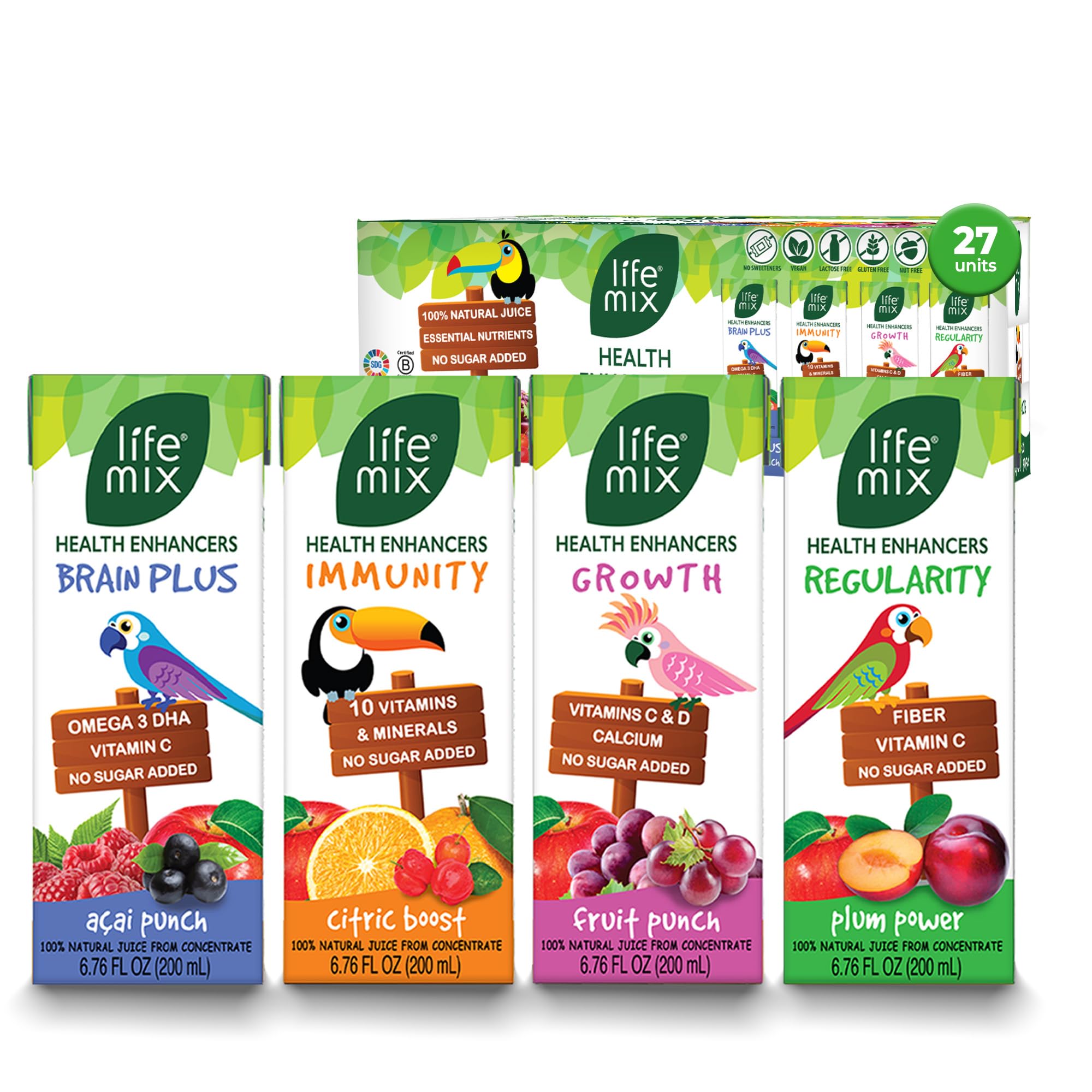 LIFE MIX Functional 100% Juice 6.07 Fl. Oz - Juice Drink For Kids - Variety Pack - 27 Count - Pack Of 27