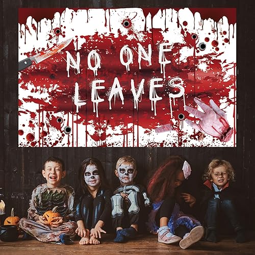 Miniatura 3 de Cartel de Halloween, decoraciones de Halloween sangrientas, 72 x 44 pulgadas, decoraciones de Halloween de nadie se va, telón de fondo de Halloween