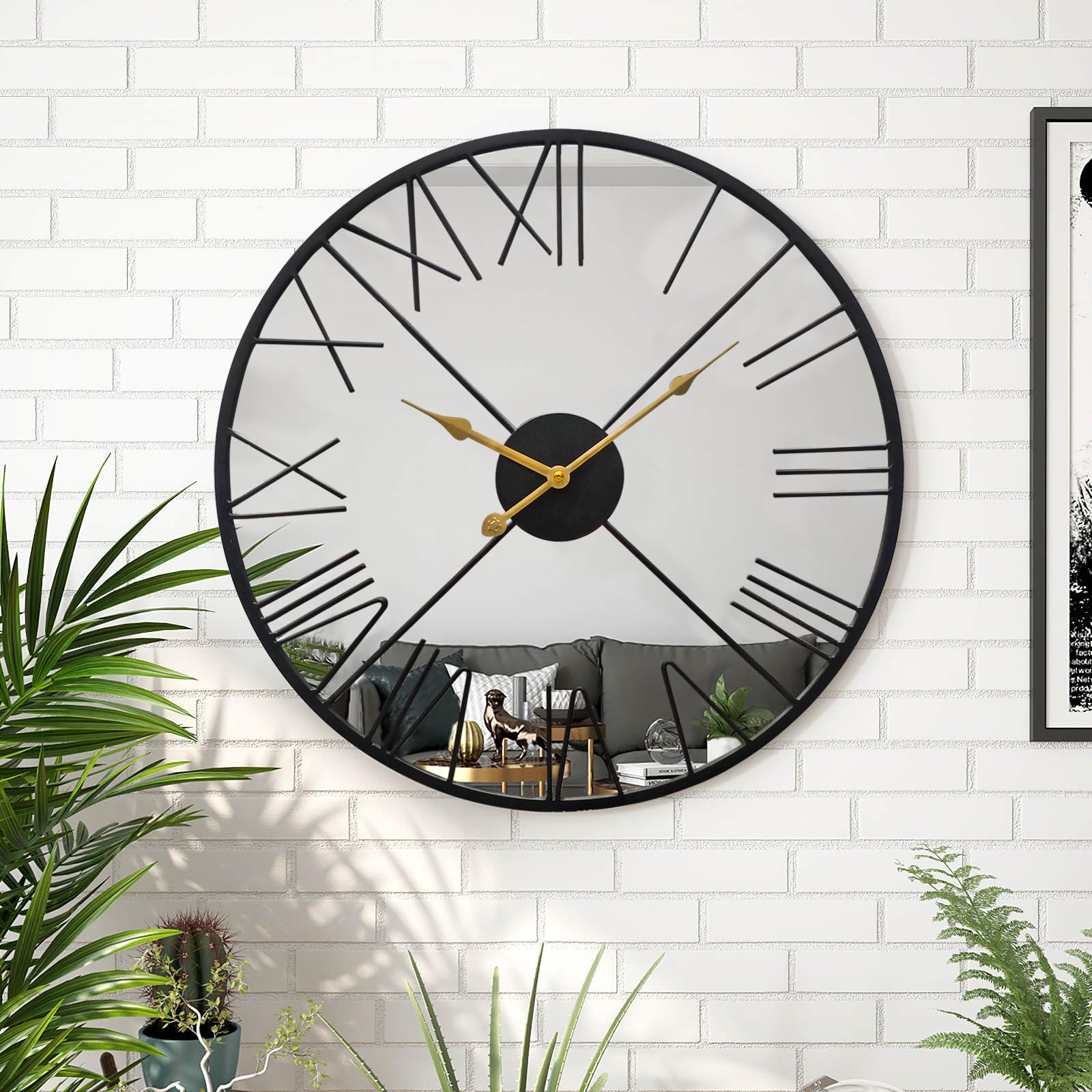 TopCity 27.5inch Large Mirror Wall Clock Decorative Metal Wall Clocks for Living Room Decor Modern Wall Decoration for Bedroom, Dining Room,Office