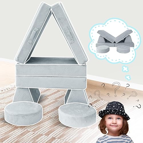 Miniatura 8 de MeMoreCool Sofá modular para niños, sofá modular para dormitorio, sala de juegos, juego de sofá plegable de 8 piezas para niños y niñas, sofá