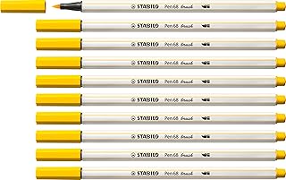 Rotulador premium con punta de pincel STABILO Pen 68 brush - Caja con 10 unidades color amarillo