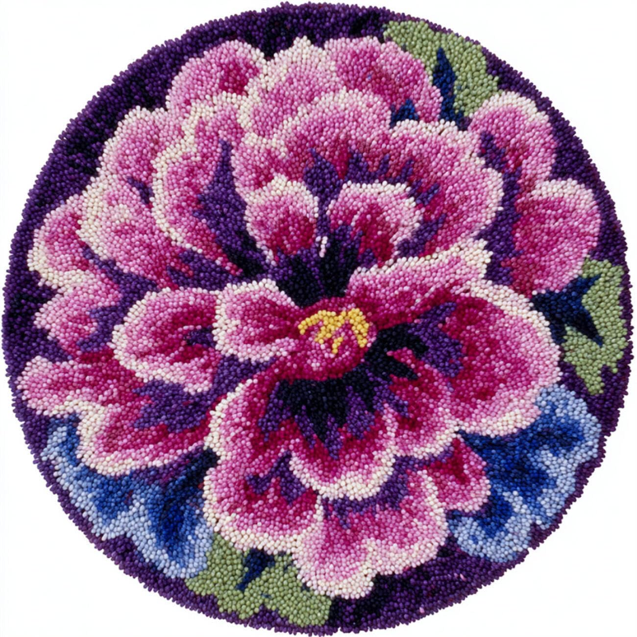 Kitquiver Latch Hook Kit Rug Purple Flowers 80x80cm