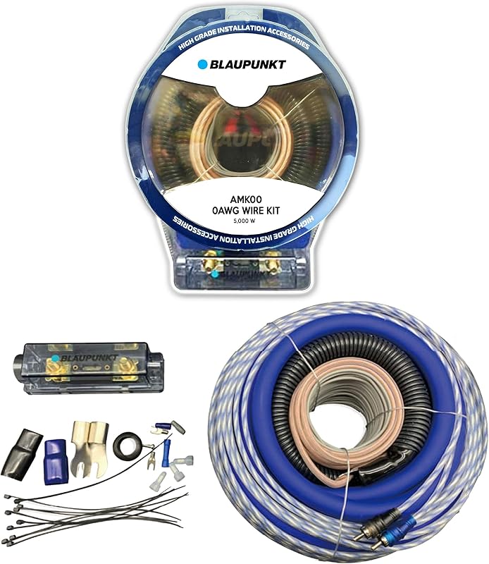 Blaupunkt AMK00 Car Audio Amplifier 0 Gauge Wiring Kit Blue
