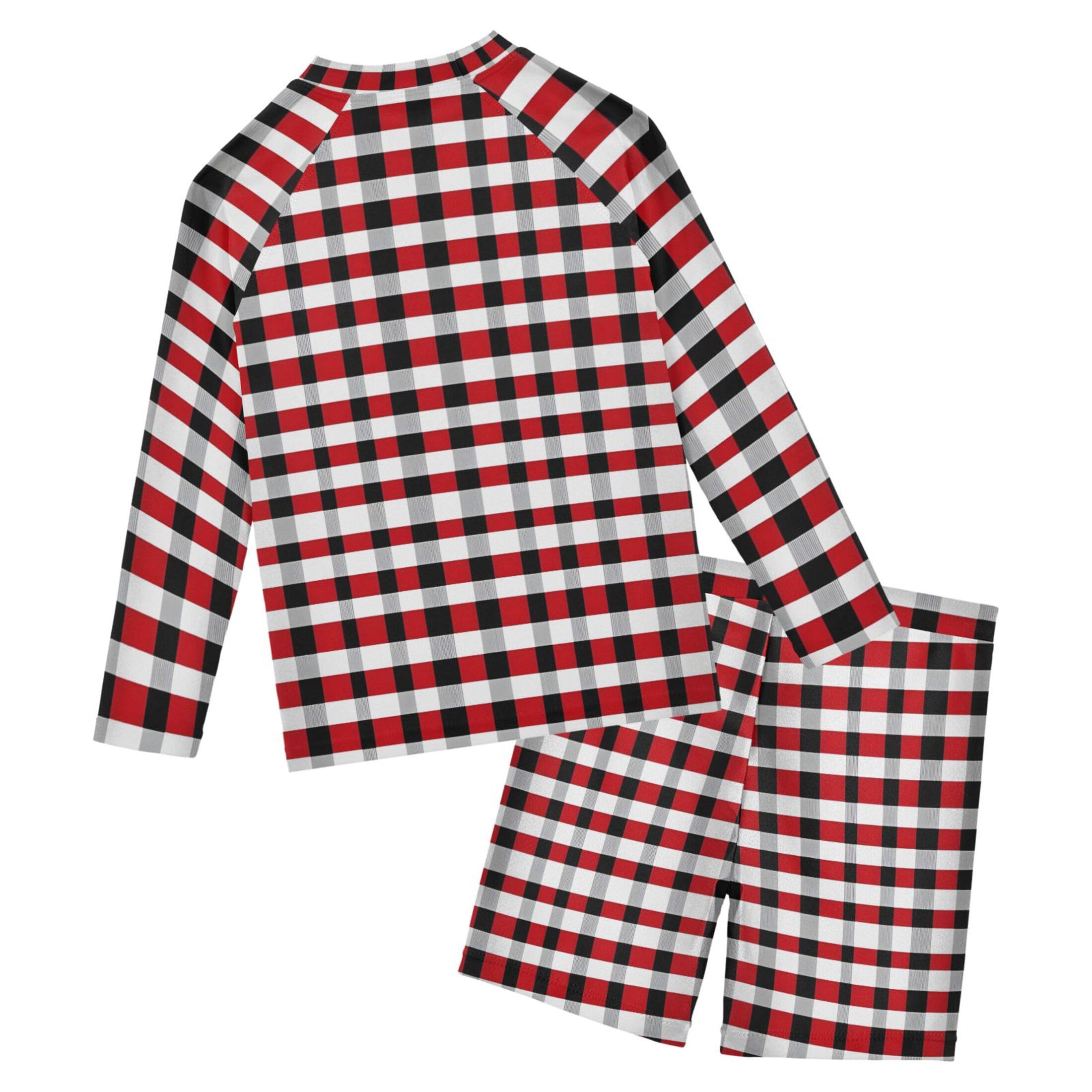 Red Black Buffalo Check Plaid Baby Boys' Toddler Long Sleeved Rashguard Swim Bathing Suit Set B0403664