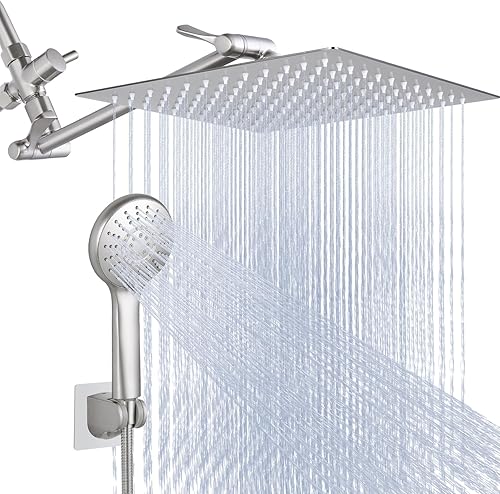 HGN Combo de cabezal de ducha de lluvia de alta presión de 12 pulgadas con brazo de ducha de extensión de 11 pulgadas, rociador de ducha de mano