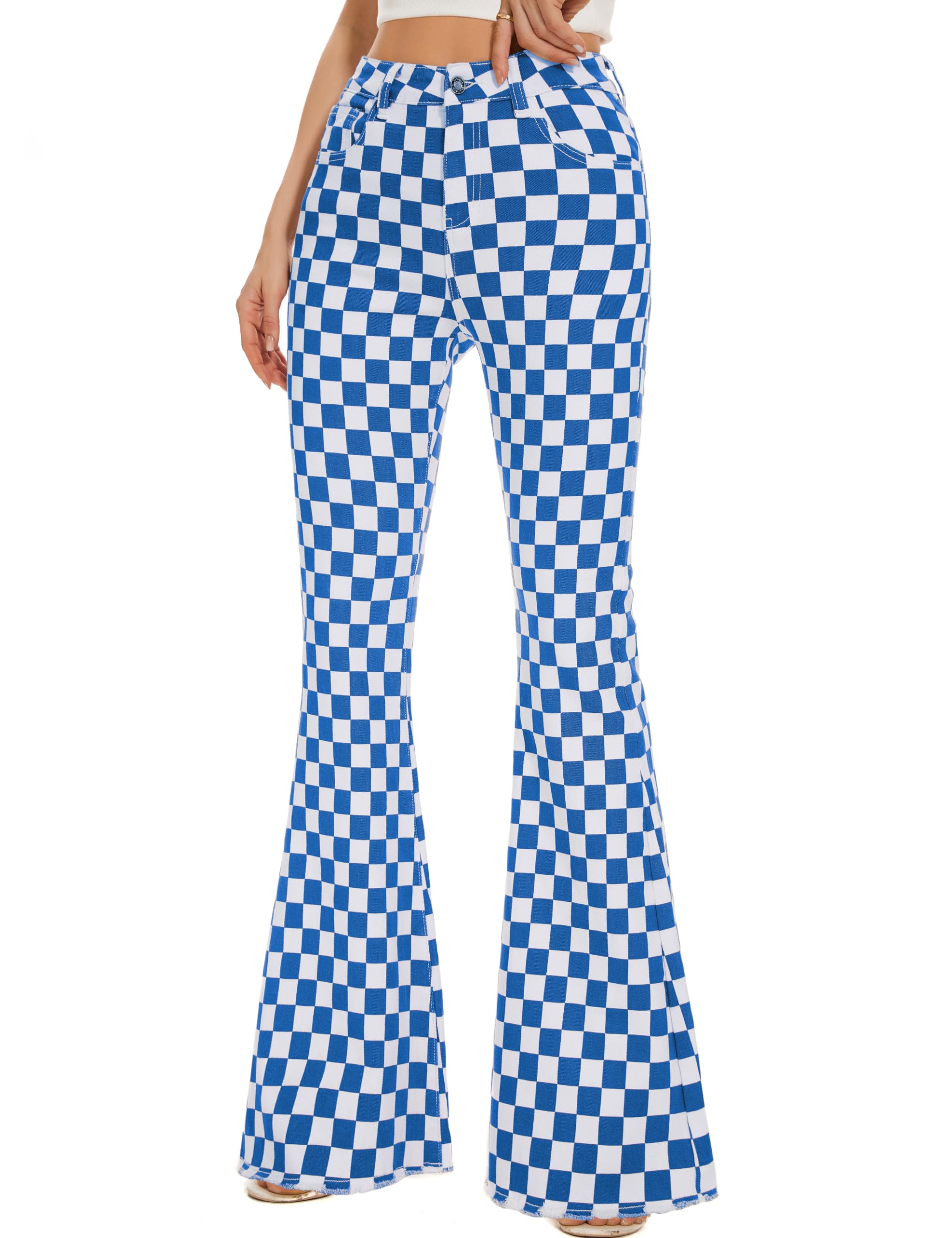 Bell Bottom Jeans for Women High Waisted Stretch Plaid Flare Jeans Denim  Bootcut Pants