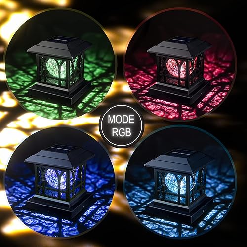 Miniatura 5 de Luces solares para postes para exteriores para exteriores de 3.6 x 3.6 pulgadas, 4x4, 4.5 x 4.5 pulgadas, 5x5 pulgadas, terraza, jardín, RGB y