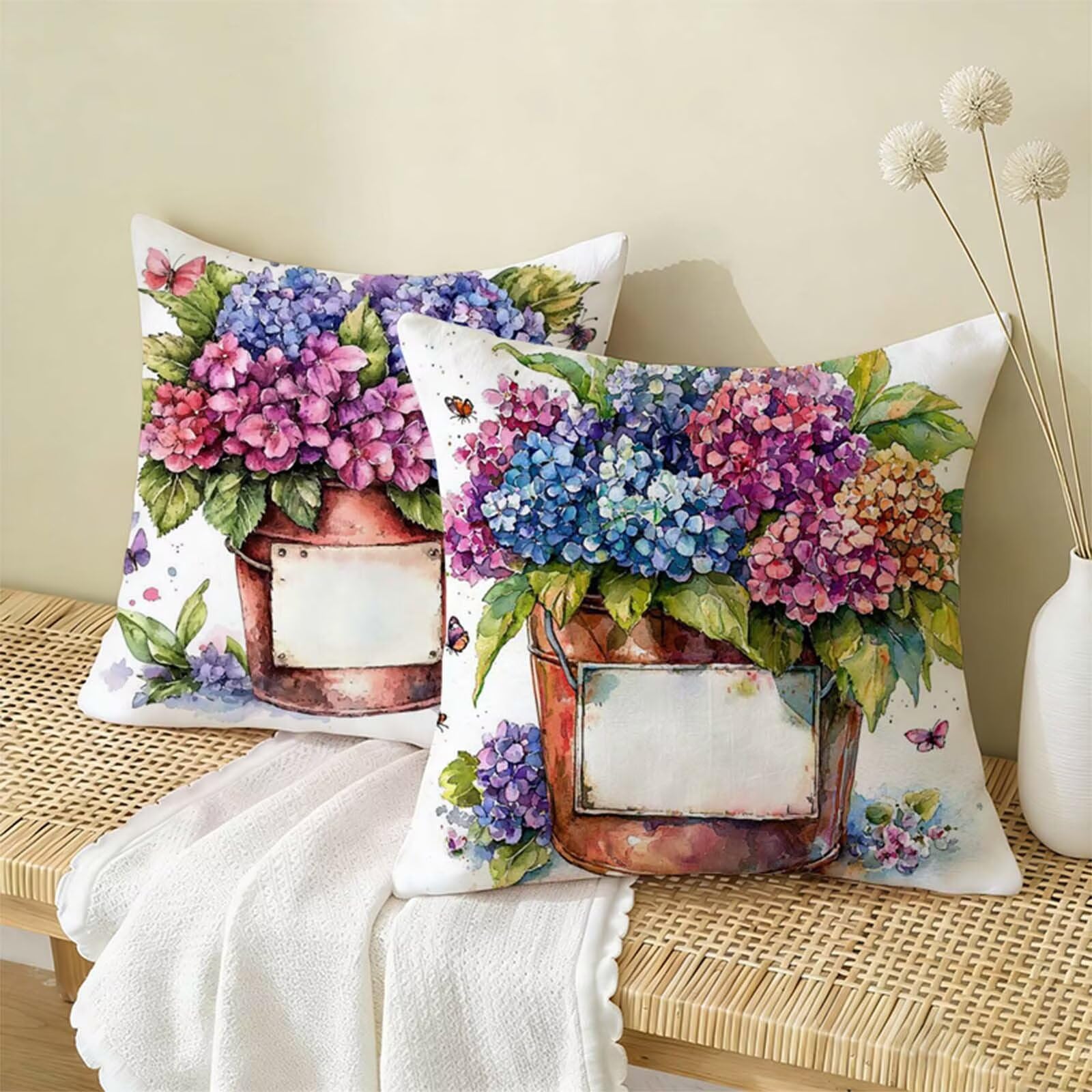 Fundas Cojines 80 x 80 CM Blanco Juego de 2, Impermeable Exterior Funda Cojin Lino, Cómodo Transpirables, Antimanchas y Durable Funda de Cojines Flor Primavera Salón, Dormitorio Decoración Hogar X-298