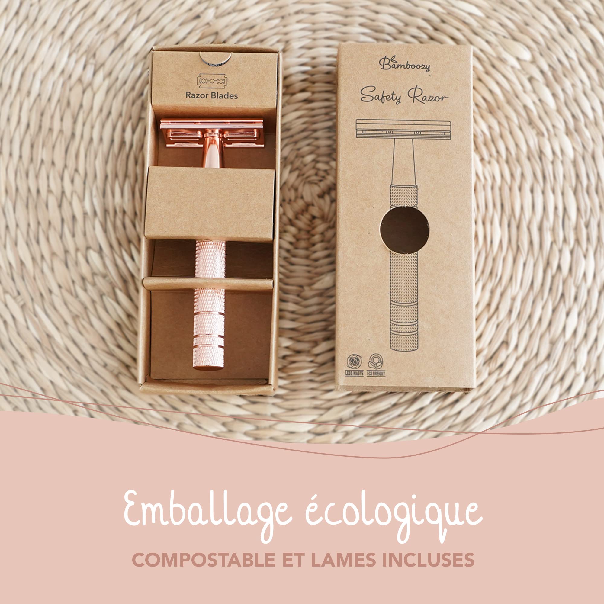 Kit de Rasage Femme Or Rose Aluminium - 20 Lames - Blaireau - Savon à Raser