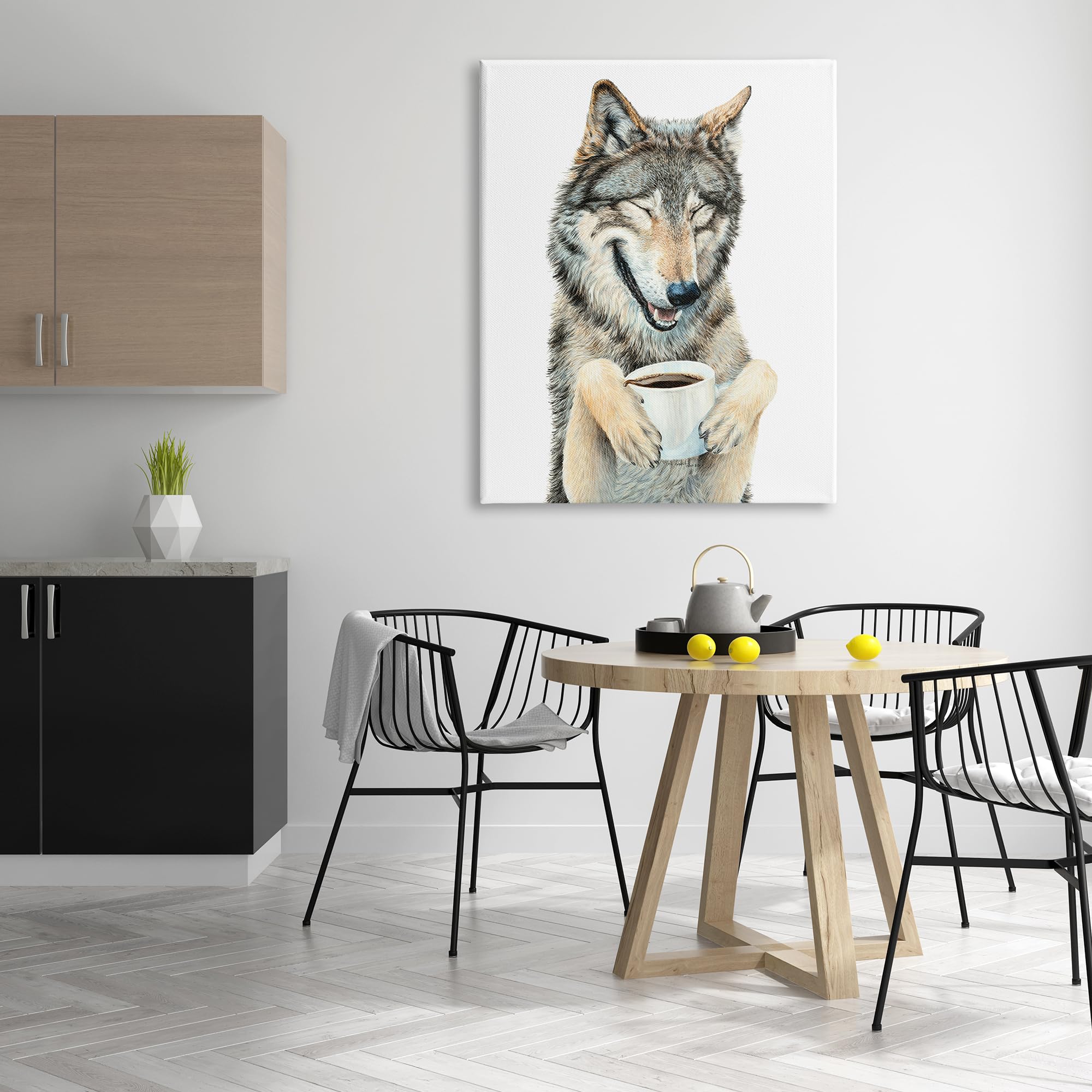 Amazon.com: Stupell Industries 'Laughing Wolf with Coffee', Canvas