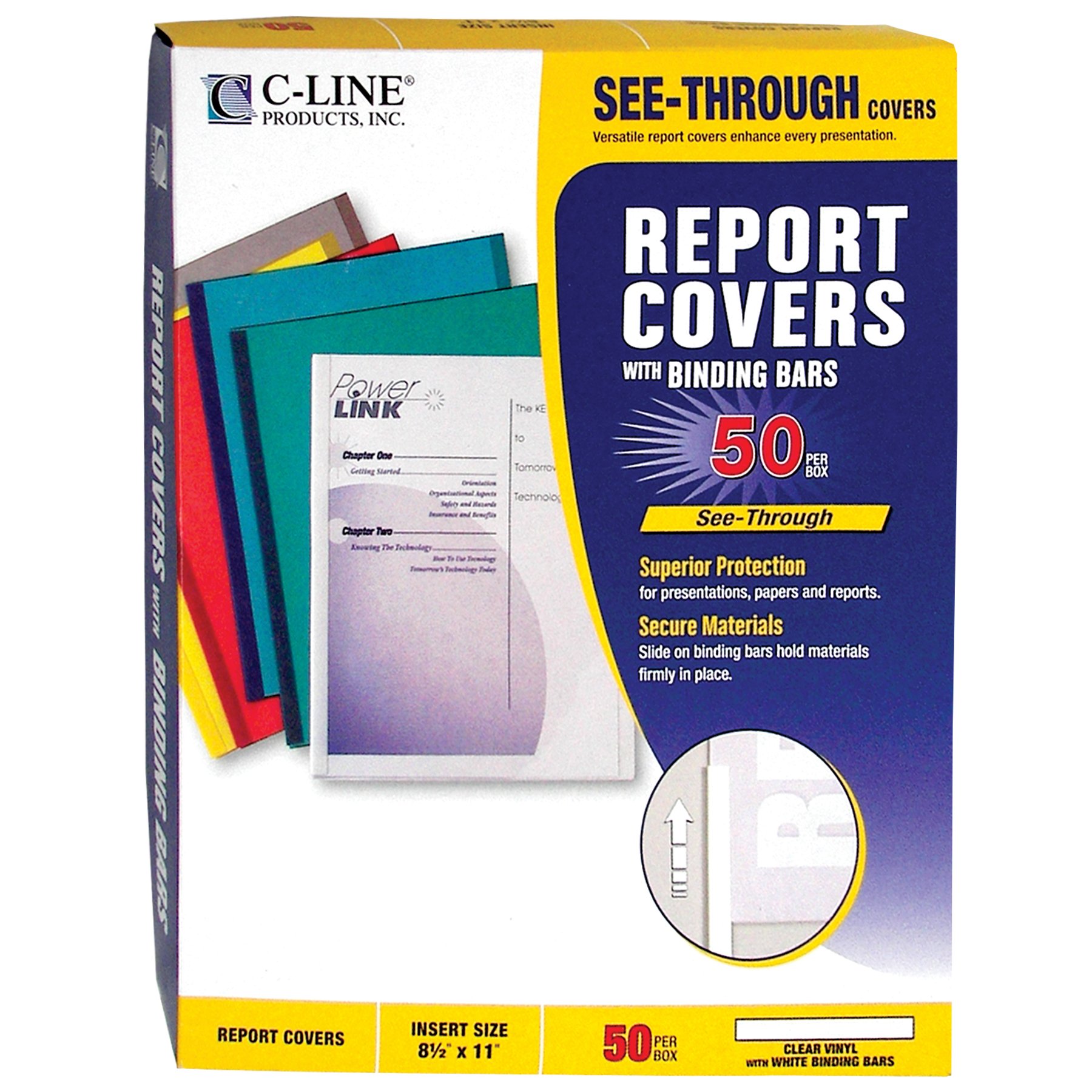 C-Line 21,6 x 27,9 cm relazione Copertine con barre, colore: trasparente/bianco/Vinile (Confezione da 50)