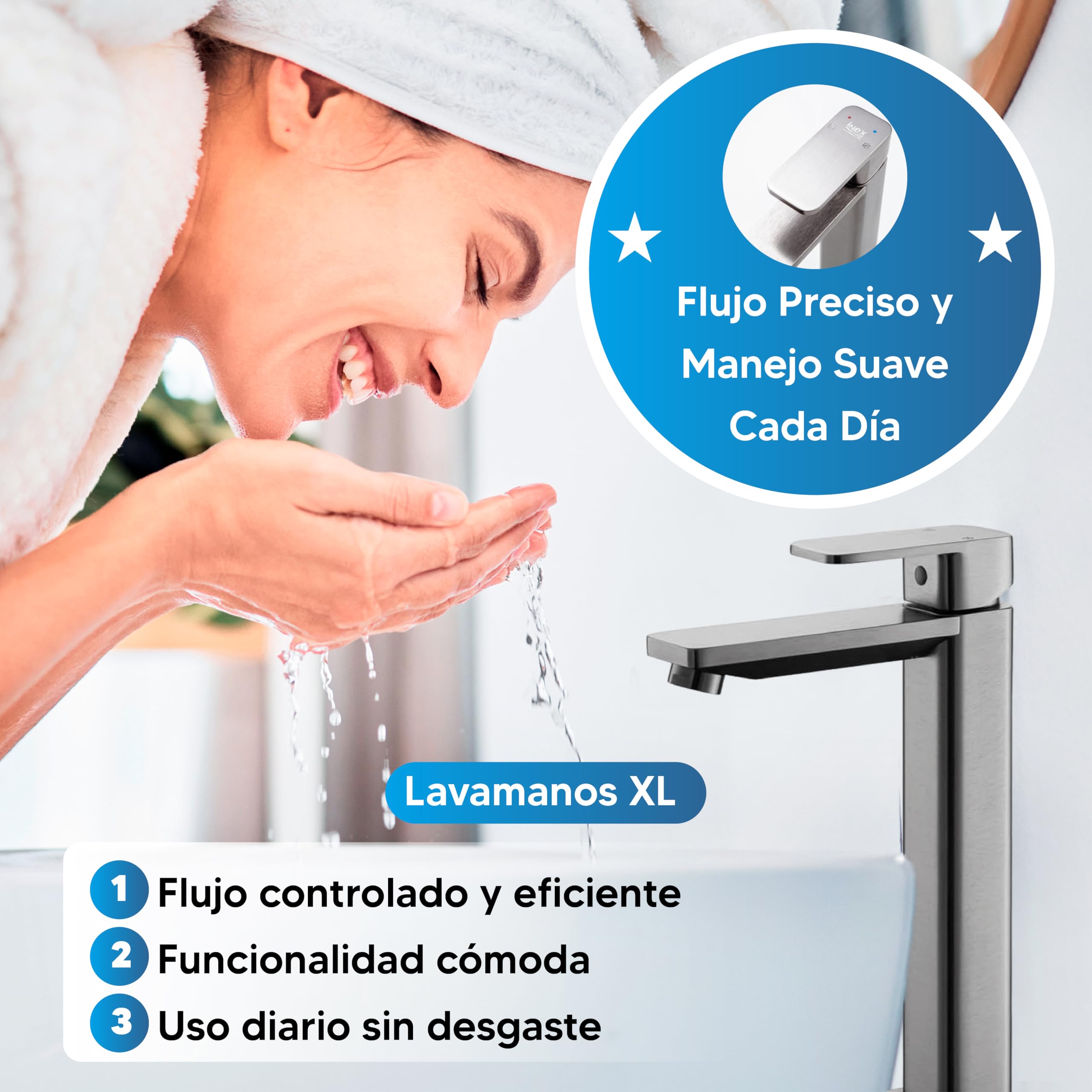 INEX EUROPA Grifo Lavamanos Negro Gris Titanio XL con Acabado Pulido - Grifo Baño Moderno con Fácil Instalación - Grifo de Lavabo Metálico de Alta Resistencia con Flujo Preciso – GARANTÍA 10 Años