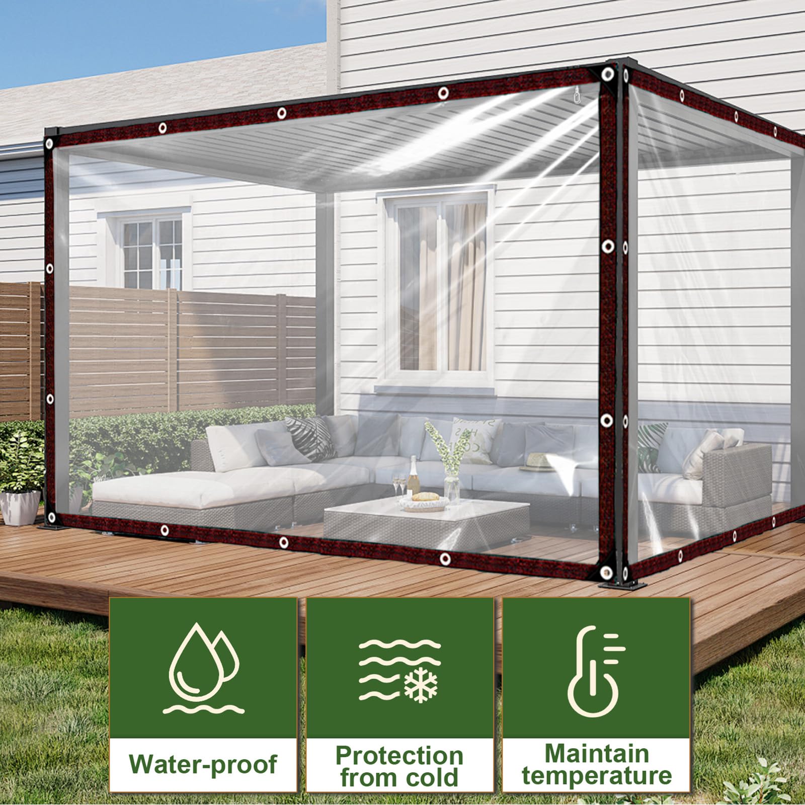 Bâche transparente, imperméable, 3,5 x 4 m, avec œillets pour balcon, protection contre la pluie, bac à sable, bâche transparente pour meubles de jardin/bâche de terrasse