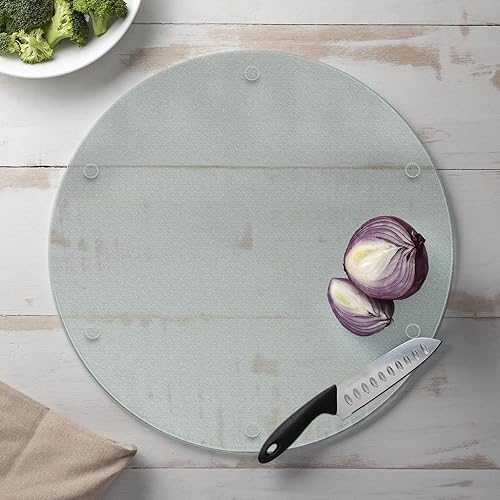 Miniatura 5 de CounterArt TransparentTextured - Tabla de cortar redonda de vidrio templado de 0.16 pulgadas, fabricada en los Estados Unidos, placa de preparación