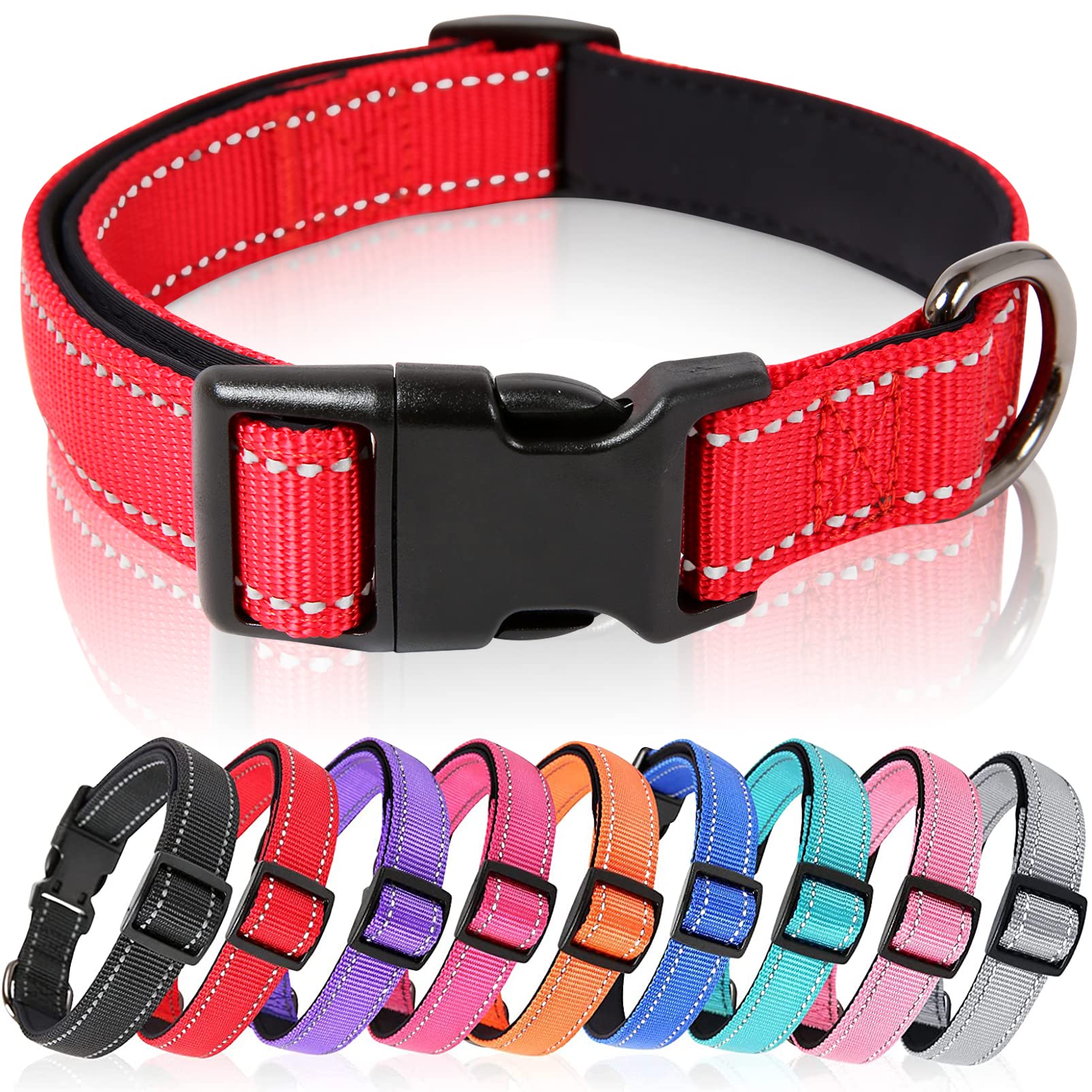 HEELE Dog Collar, Reflective Dog Collar, Soft Neoprene Padded Breathable Nylon Pet Collar Adjustable for Small Dogs Puppy, Red, XS(7.87-11.81")