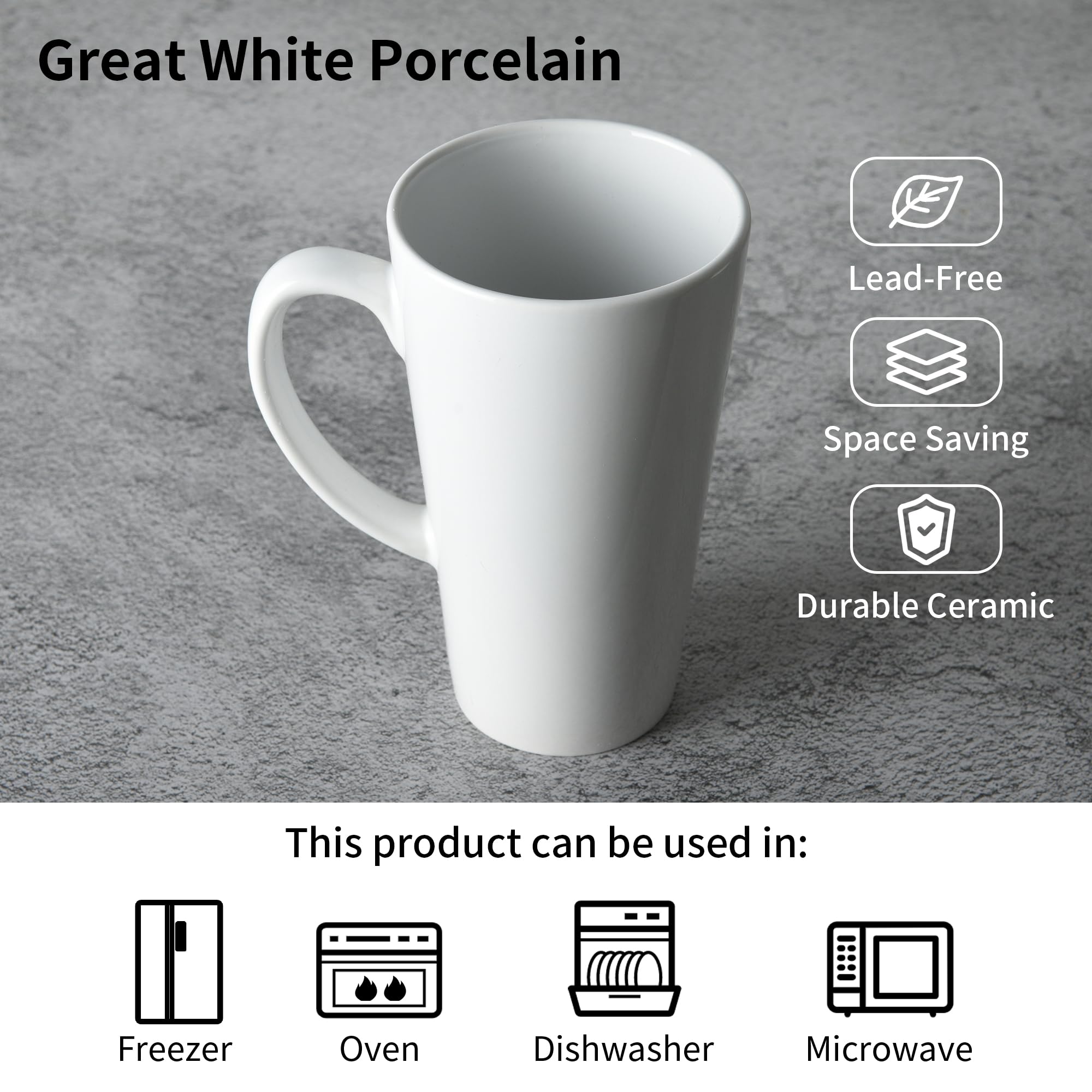 Amazon.com: BYCNZB 16oz White Funnel Ceramic Tall Coffee Mugs for