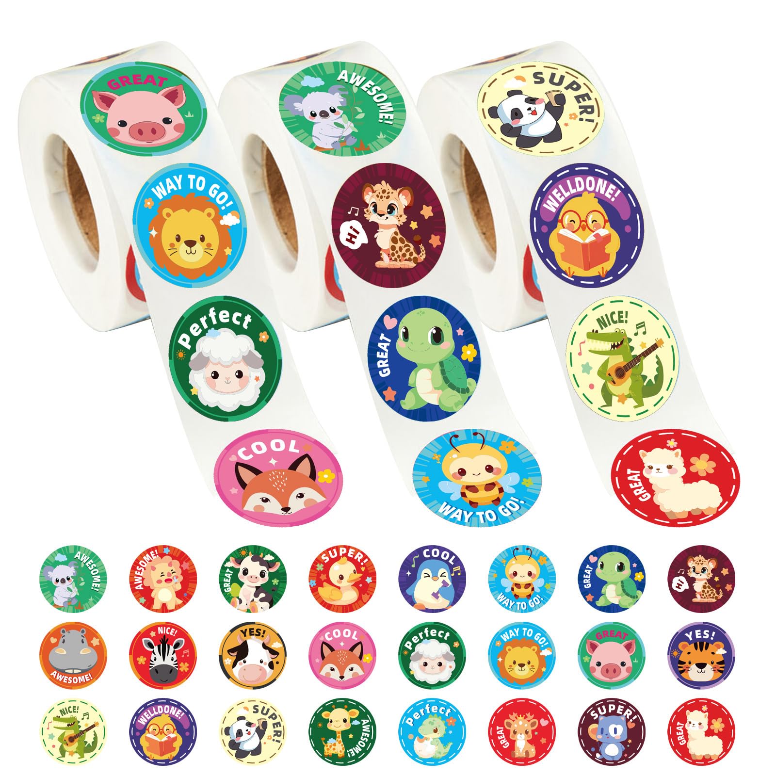 3 Rolls of Reward Stickers for Kids, 1500 Pcs Teacher Motivational Stickers Supplies for School Classroom Home, 24 Designs (Each Measures 1 in Diameter)