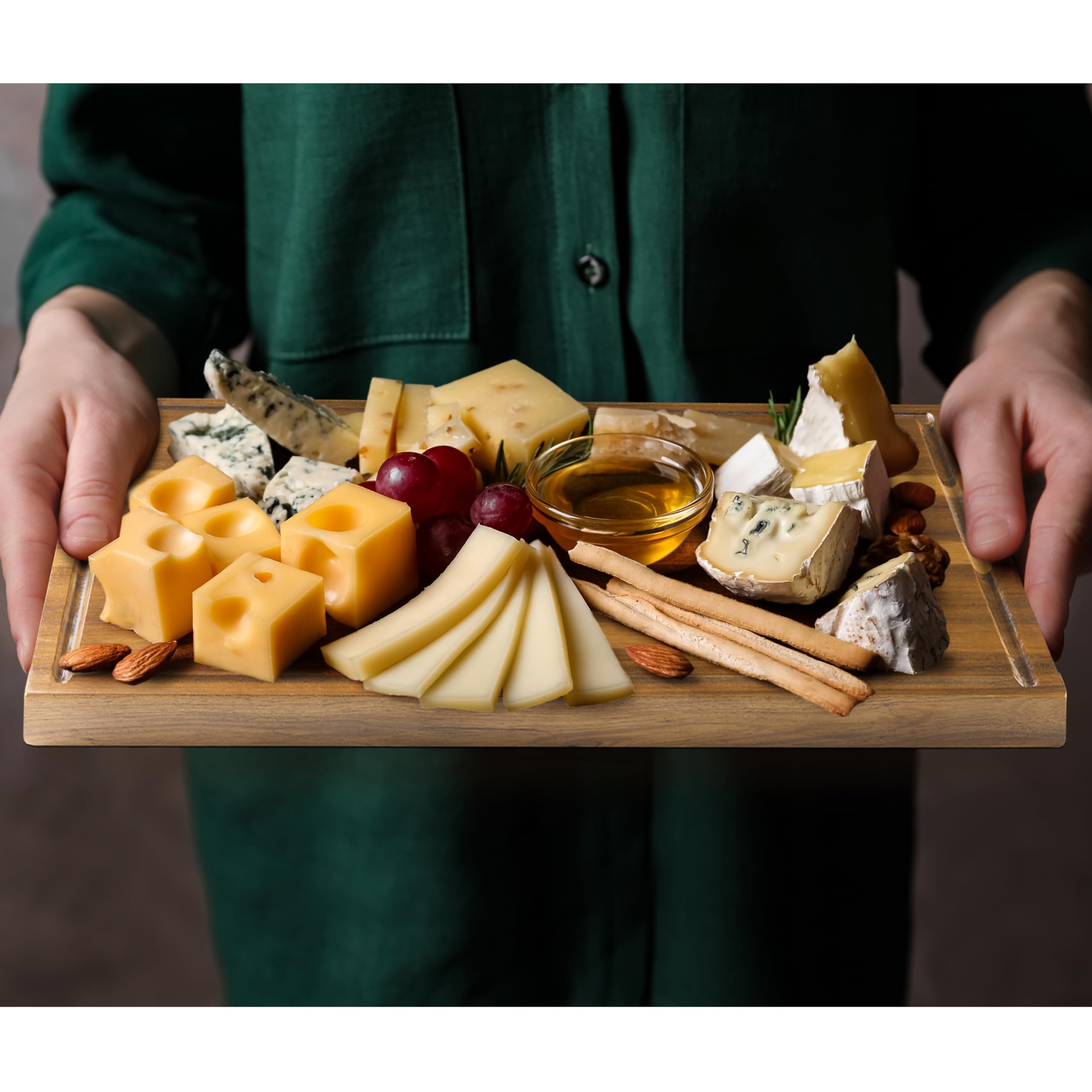 Tablas de embutidos extragrandes, 30 x 13 pulgadas, tabla magnética larga y redonda de 3 partes con juego de cuchillos, abridor de vino y marcador de queso, bandeja única para servir