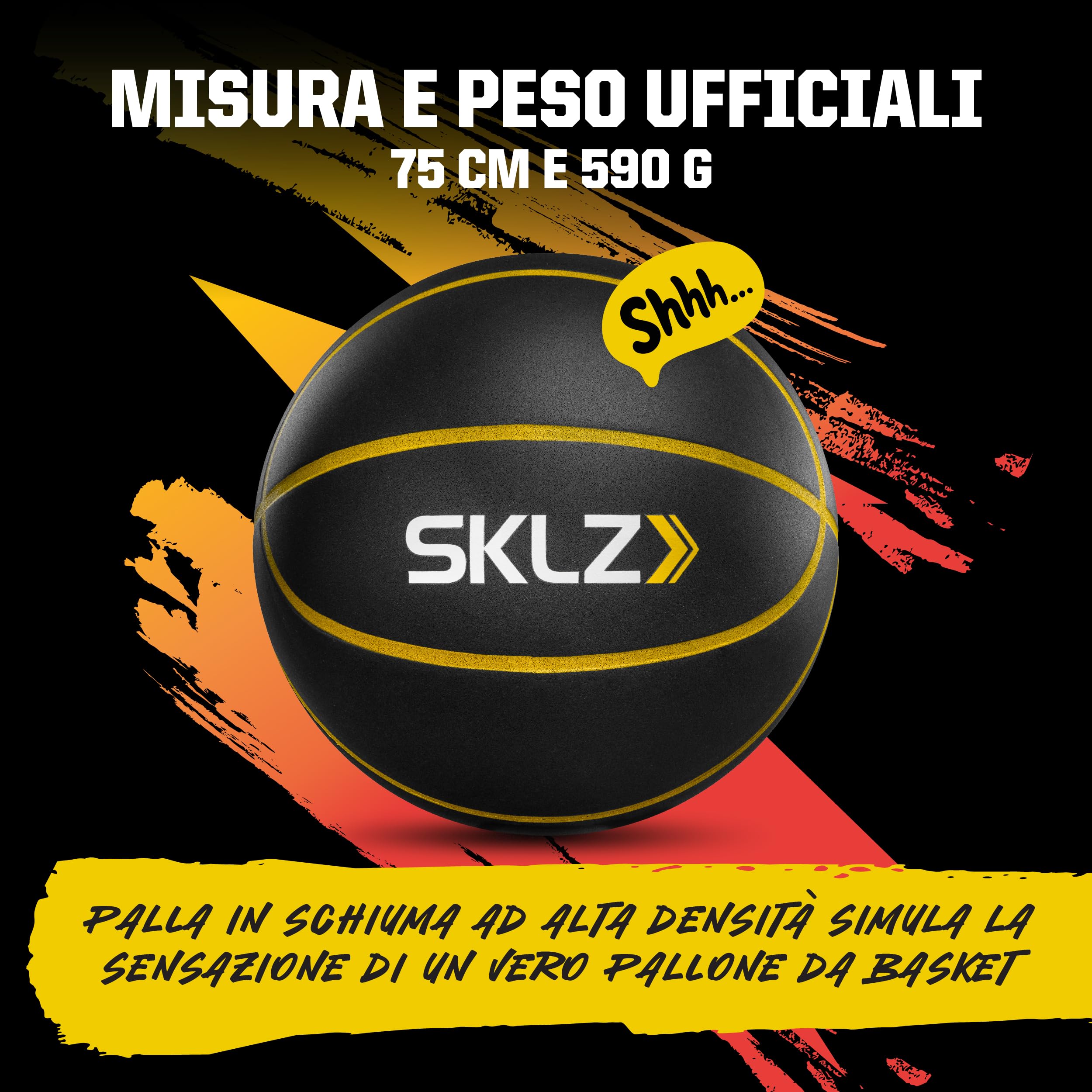 SKLZ Bashhhketball Pro Silent Basketball – Allenamento Indoor Silenzioso, Palla In Foam Con Rimbalzo Realistico, Ideale Per Casa Su Tappeto, Piastrelle E Legno, 75 Cm, Nero