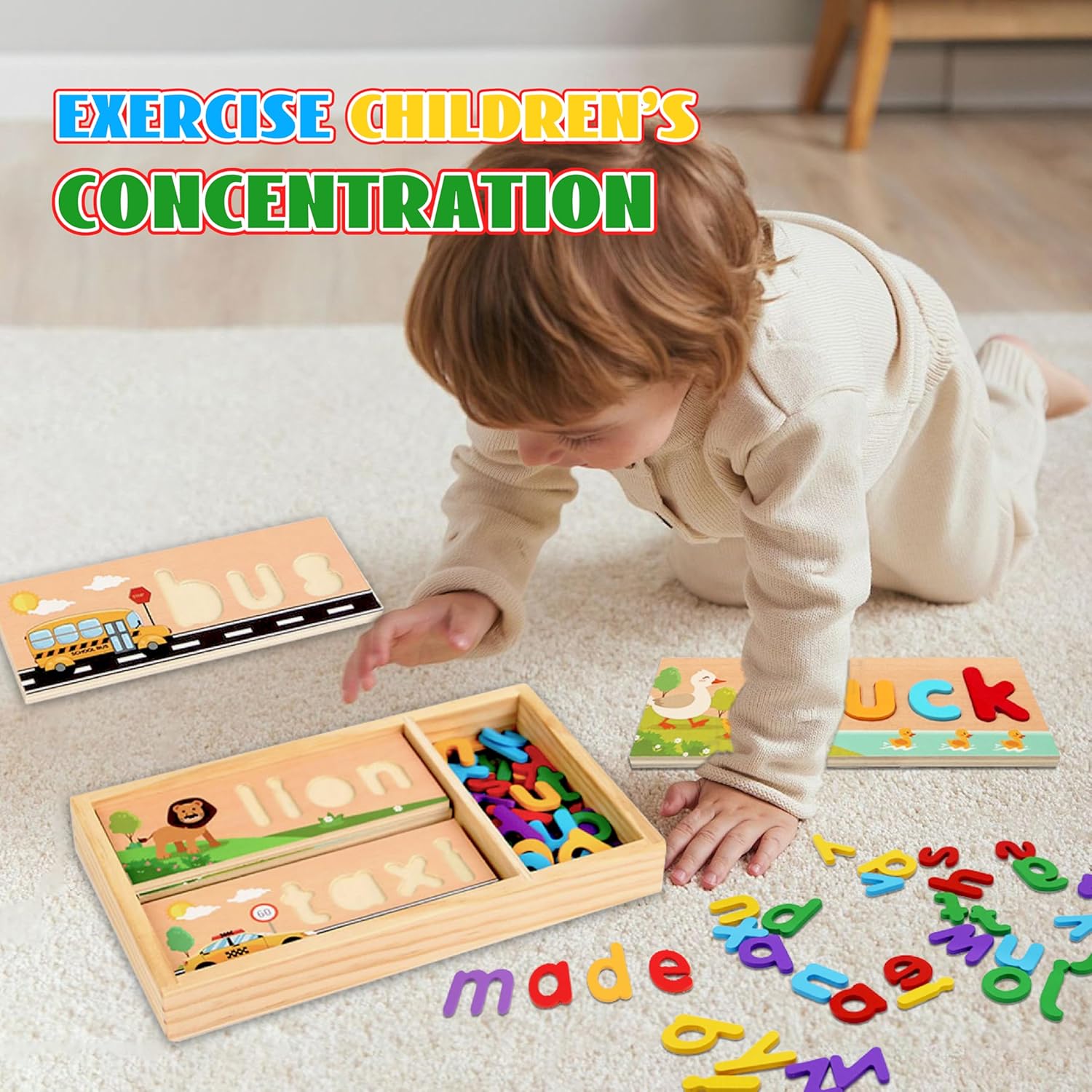 Preschool Learning Activities, Learning Toys for 3 Year Old Boys Girls See & Spell Matching Letter Game with Alphabet Cards for Kids, Preschool CVC Word Builders Toy