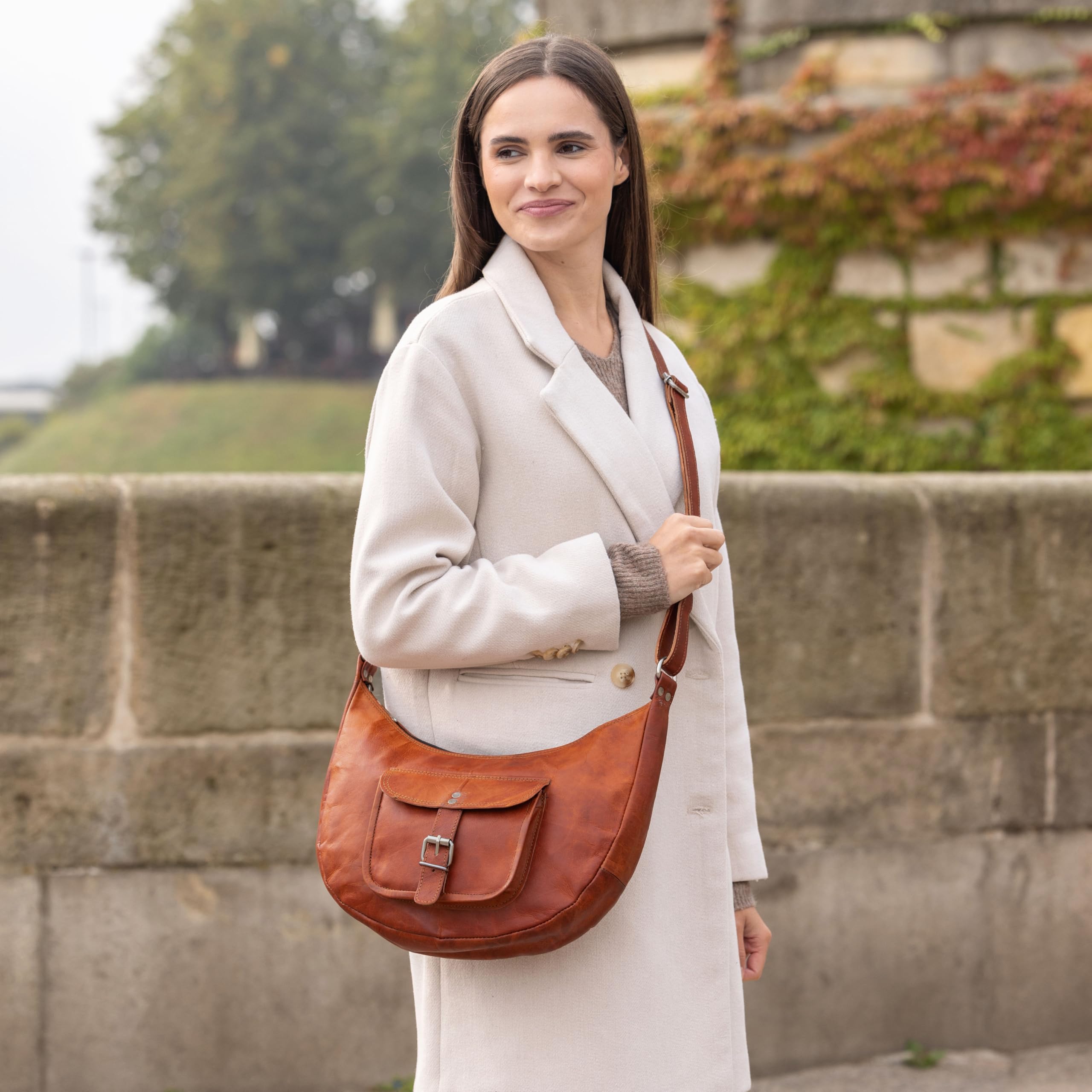 Gusti Cuero nature "Mira" Bolso Bandolera Vintage Retro Mujer Cuero de Cabra Hebilla Marrón Práctico Elegante Regalo K56b